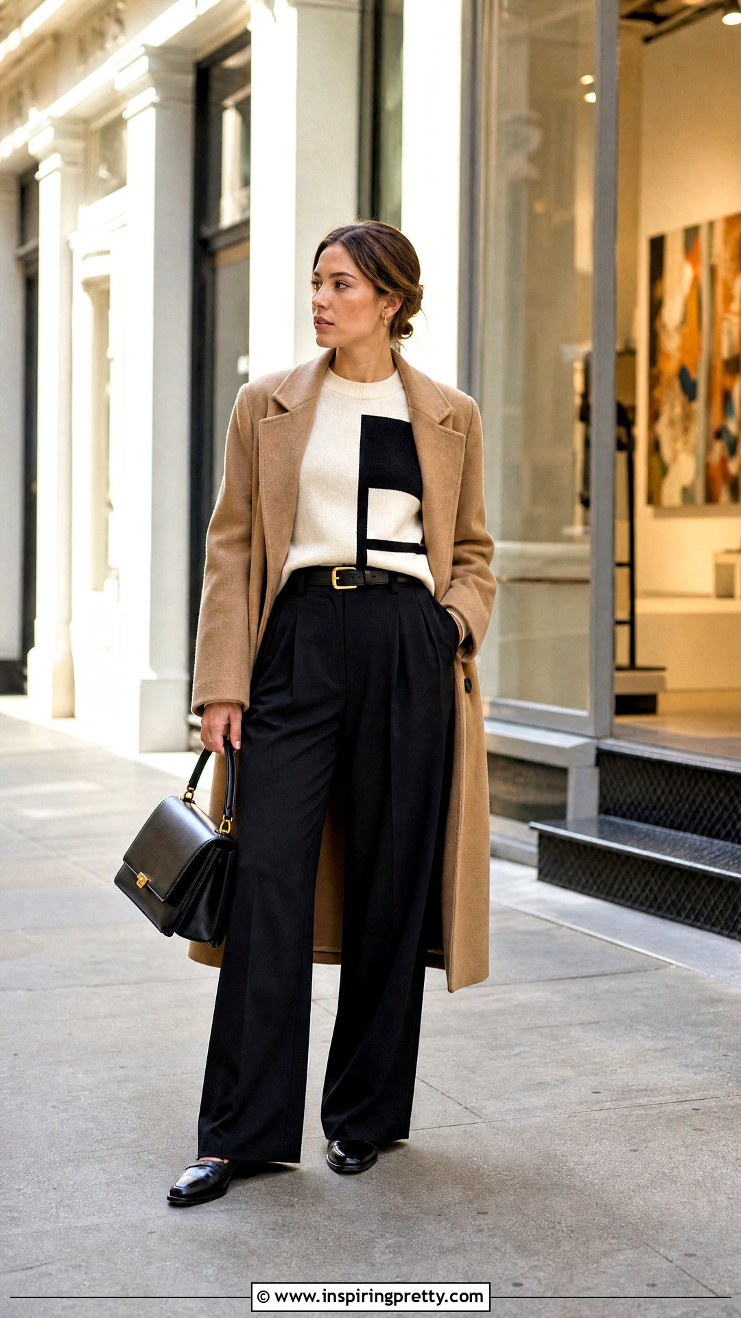 Woolen Graphic Top With Black Trousers - 50 woolen tops for women