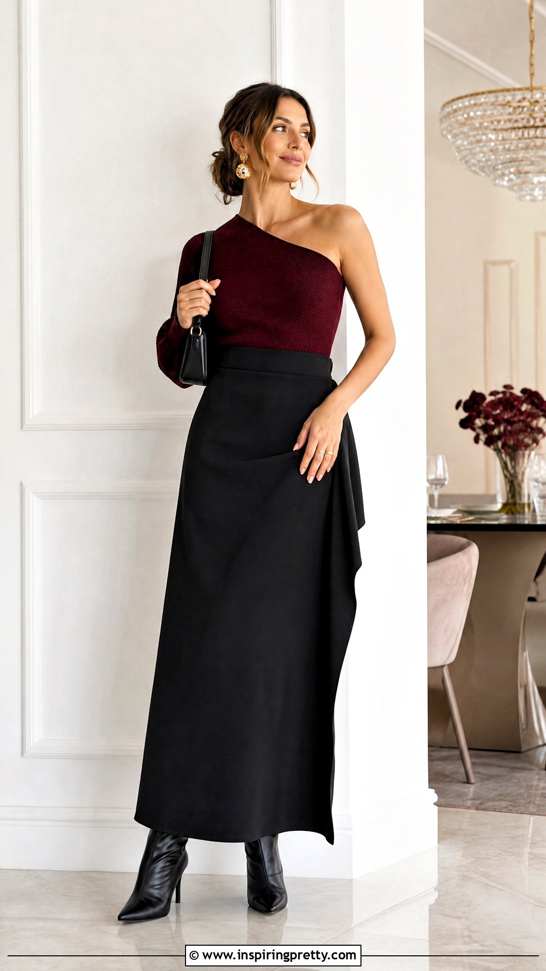 Woolen One Shoulder Top With Maxi Skirt - 50 woolen tops for women