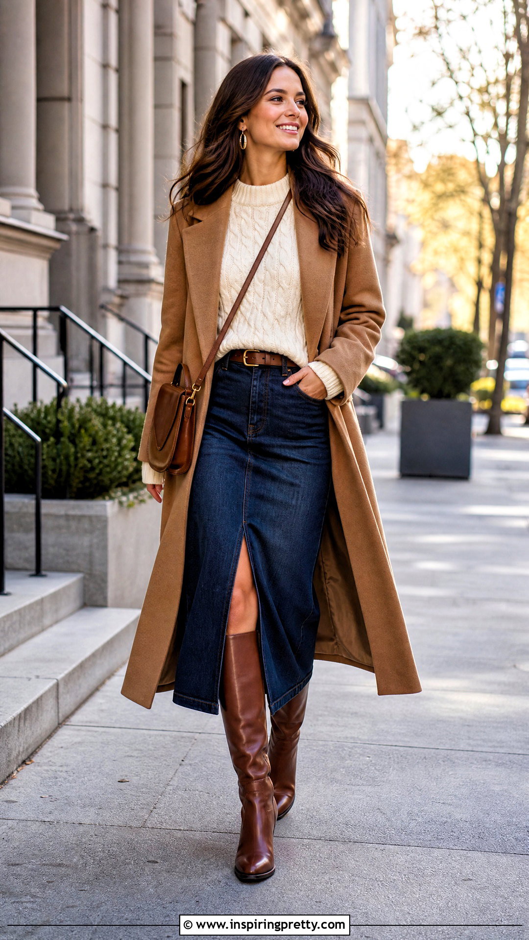 Woolen Top With Denim Midi Skirt - 50 woolen top outfit ideas