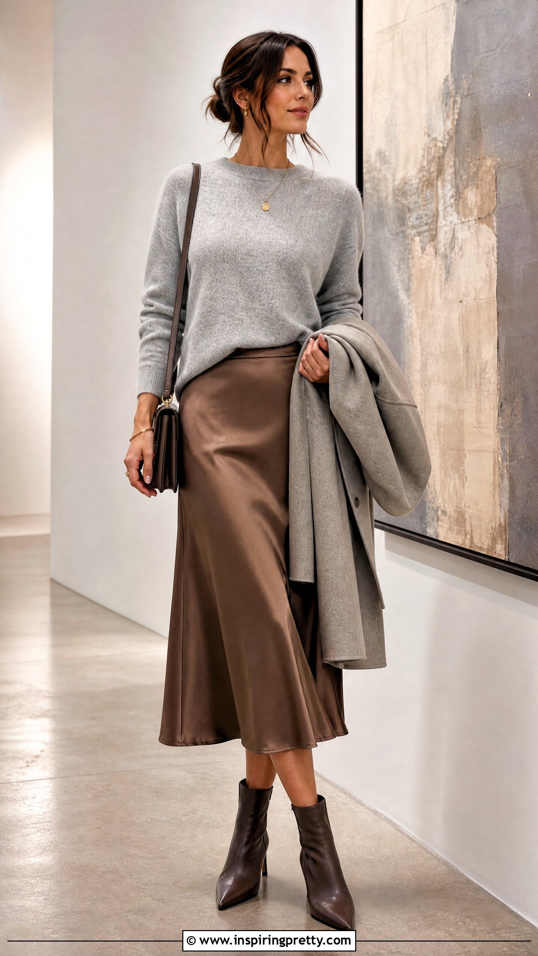 Woolen Top With Satin Midi Skirt - 50 woolen top outfit ideas