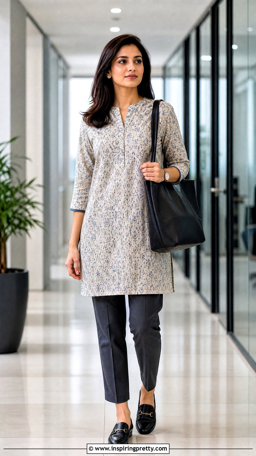 Work Kurti Top With Cigarette Pants And Loafers - 50 kurti top outfit ideas