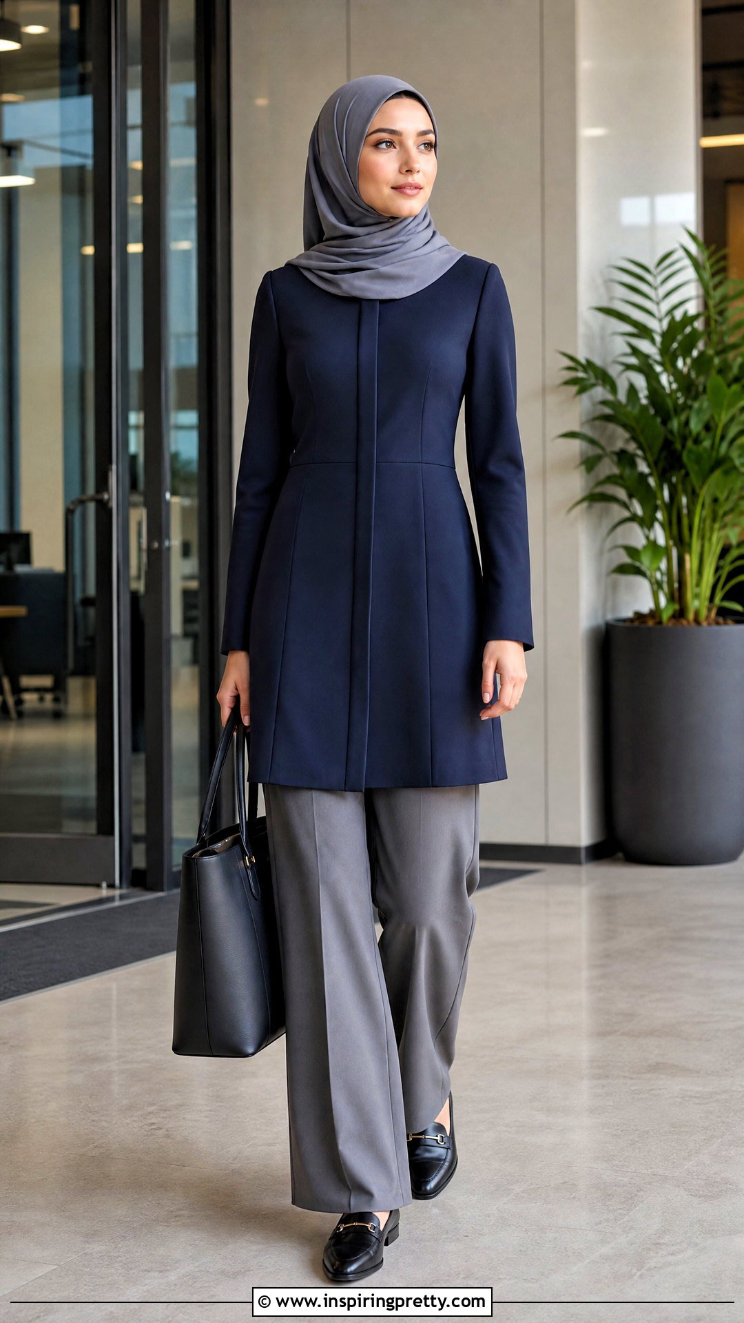 Work Long Top With Tailored Pants - 50 long tops designs for muslims