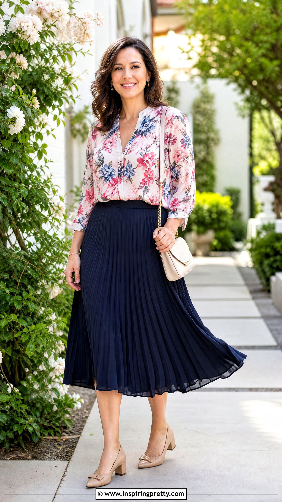 Worthington Floral Top With Midi Skirt - 20 worthington top outfit ideas