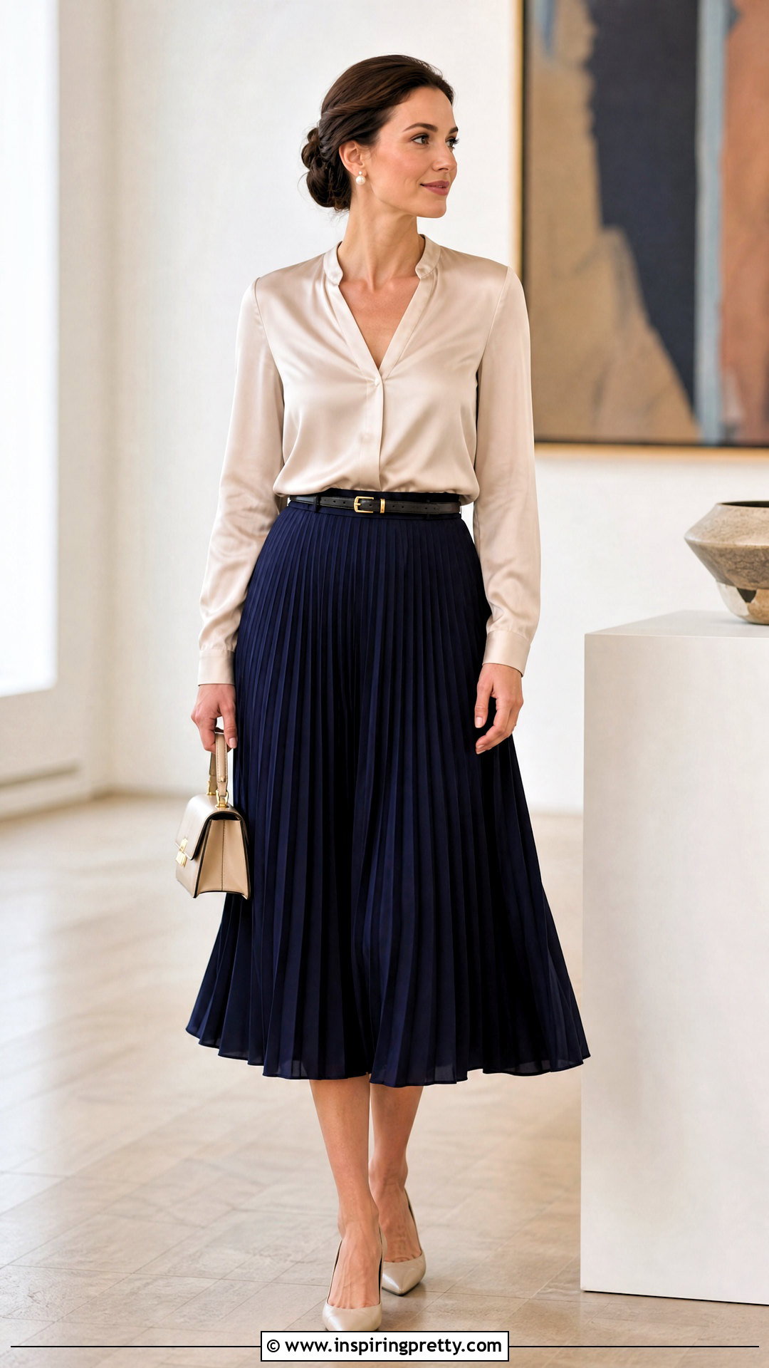 Worthington Satin Blouse With Pleated Skirt - 20 worthington top outfit ideas