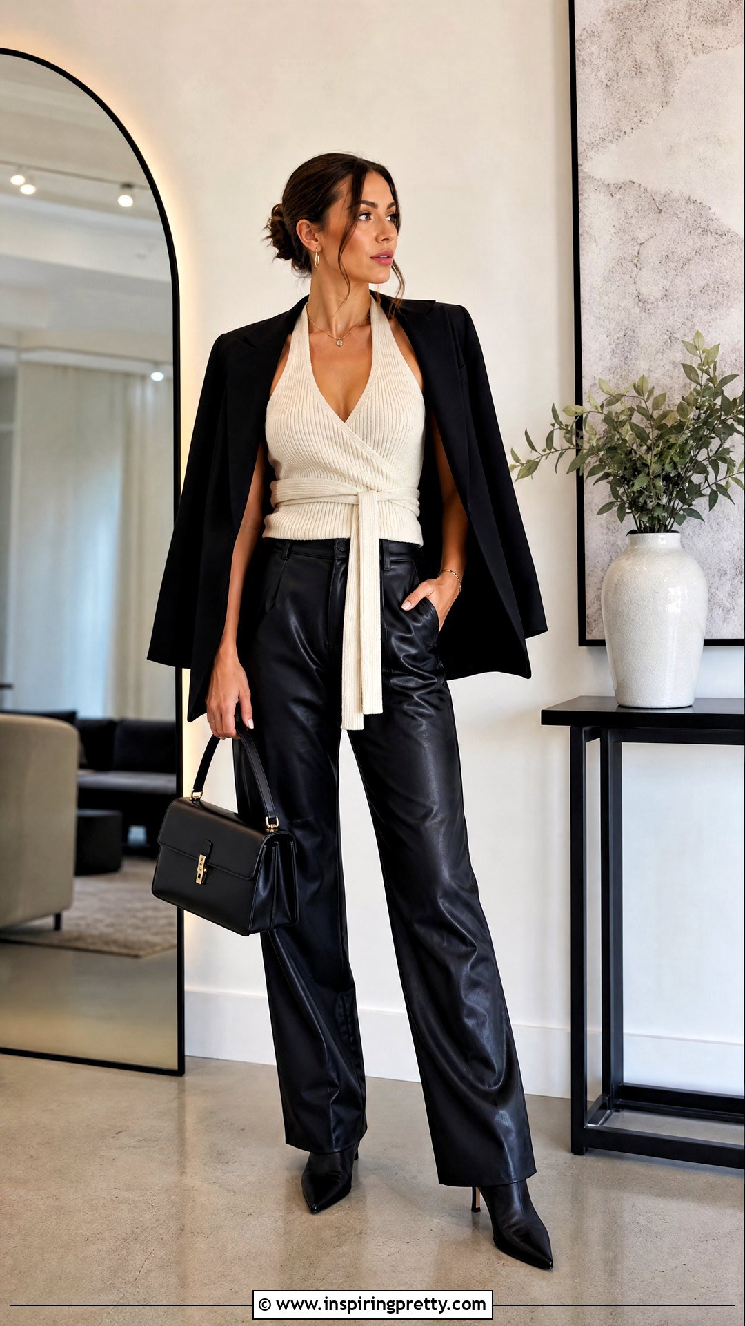 Wrap Around Tank Top With Faux Leather Pants - 25 Wrap Around Tank Top outfit ideas
