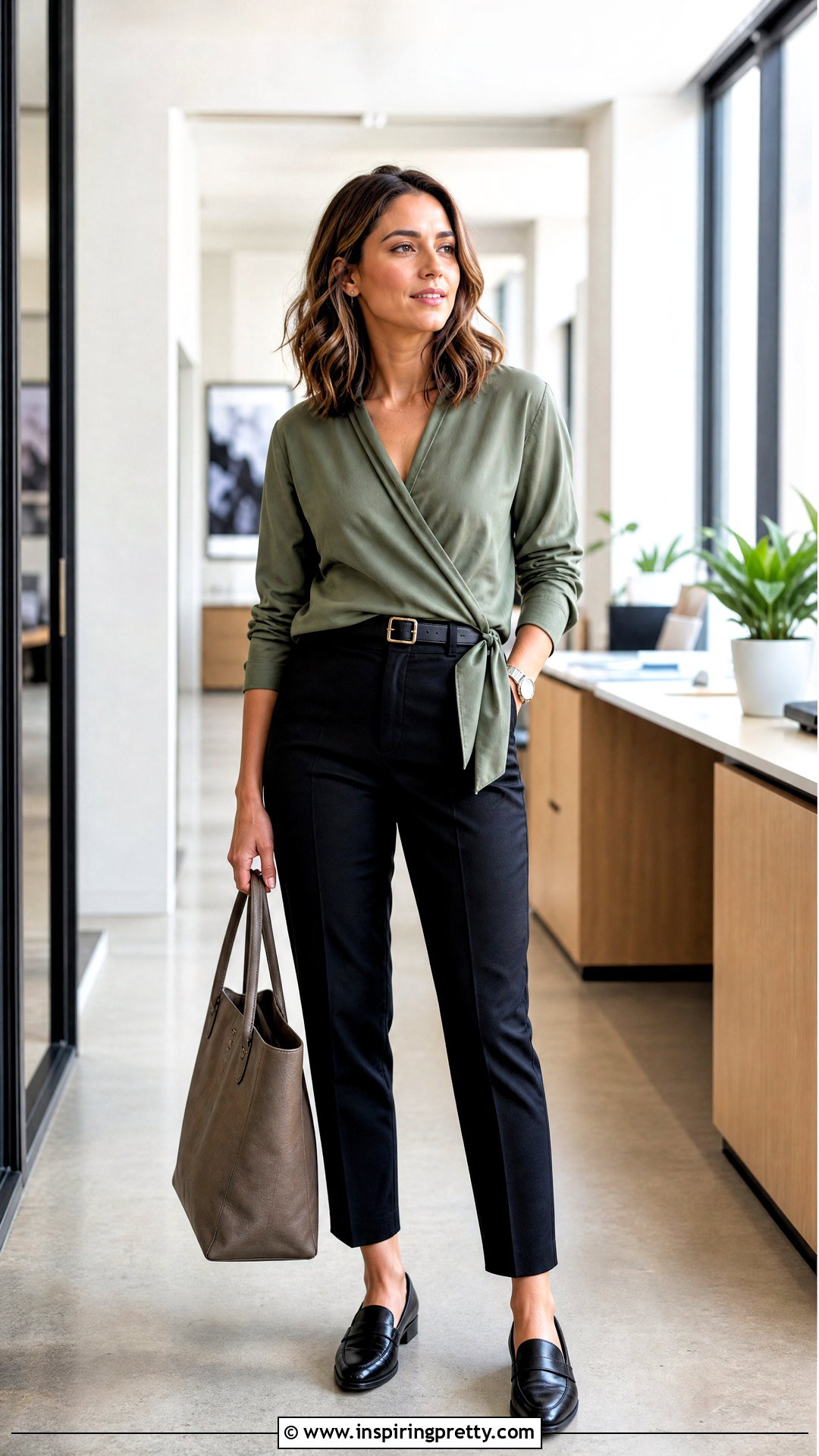 Wrap Around Top With Ankle Pants And Loafers - 50 wrap around top outfit ideas