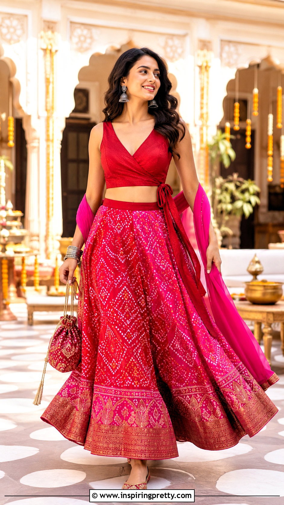 Wrap Crop Top With Bandhani Lehenga - 20 latest lehenga crop top designs