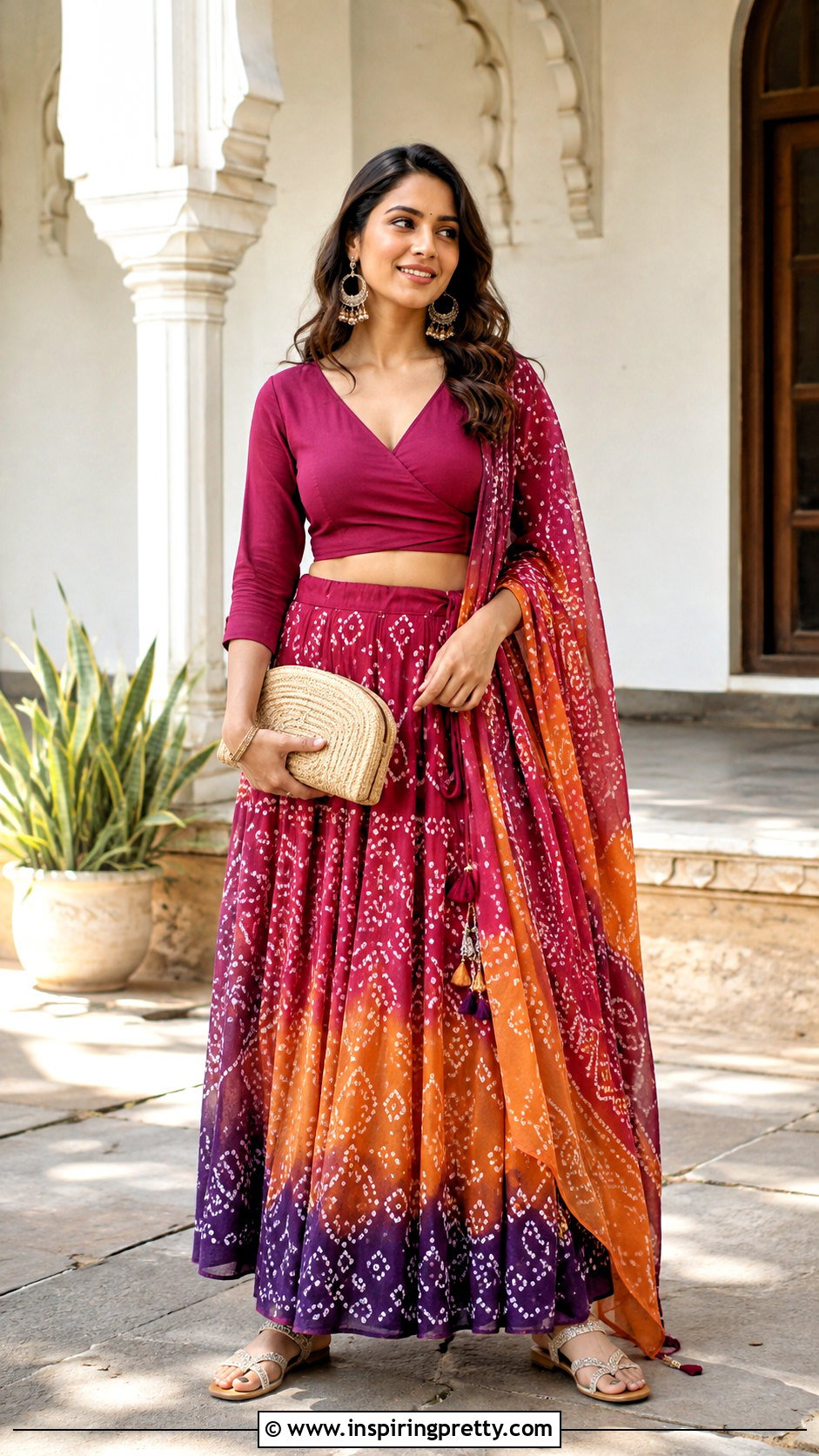 Wrap Crop Top With Printed Skirt - 50 traditional crop top designs