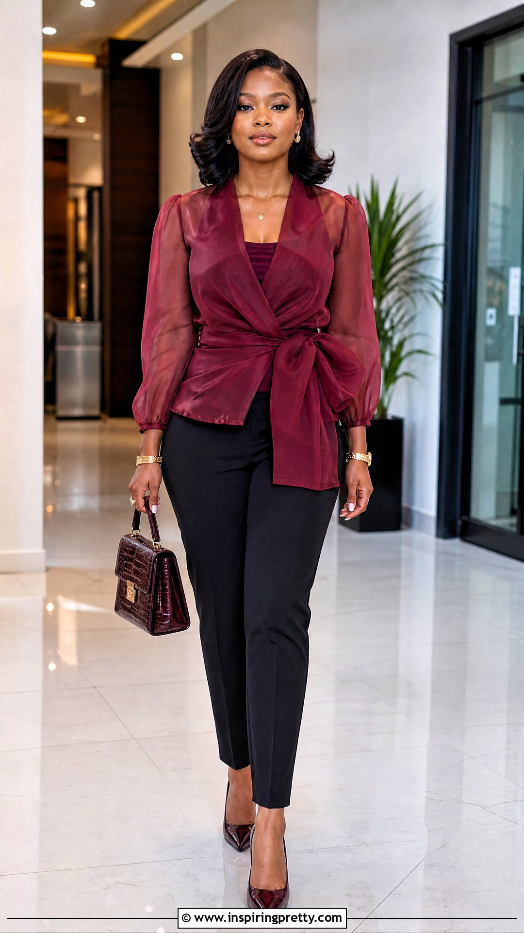Wrap Organza Top With Tailored Pants - 20 Nigerian Organza Tops Blouses