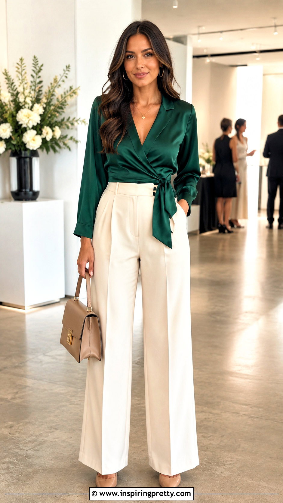 Wrap Silk Top With Wide Leg Trousers - 50 silk top outfit classy ideas
