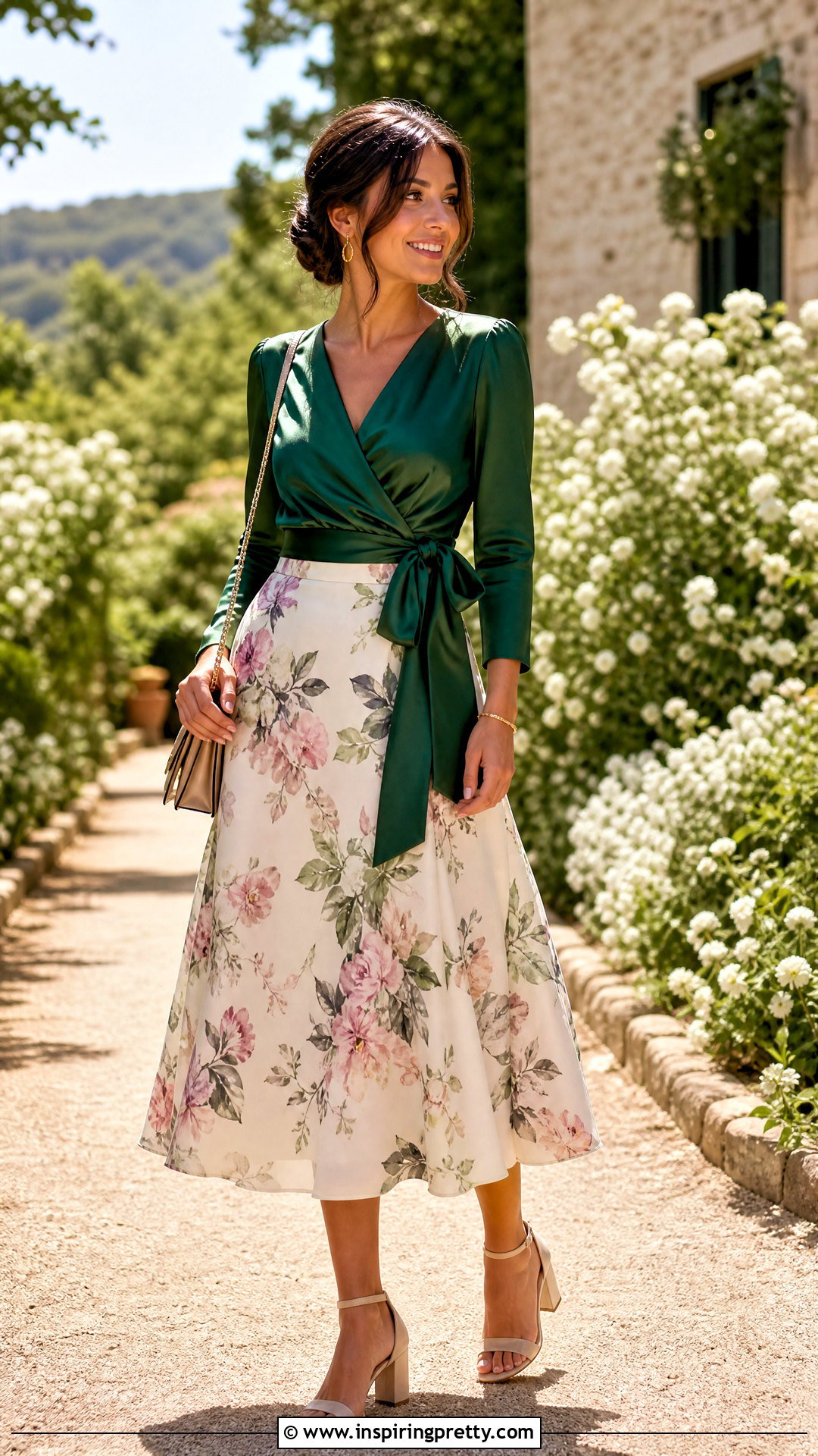 Wrap Top And Printed Midi Skirt Wedding Outfit - 20 Wedding Top And Skirt outfit ideas