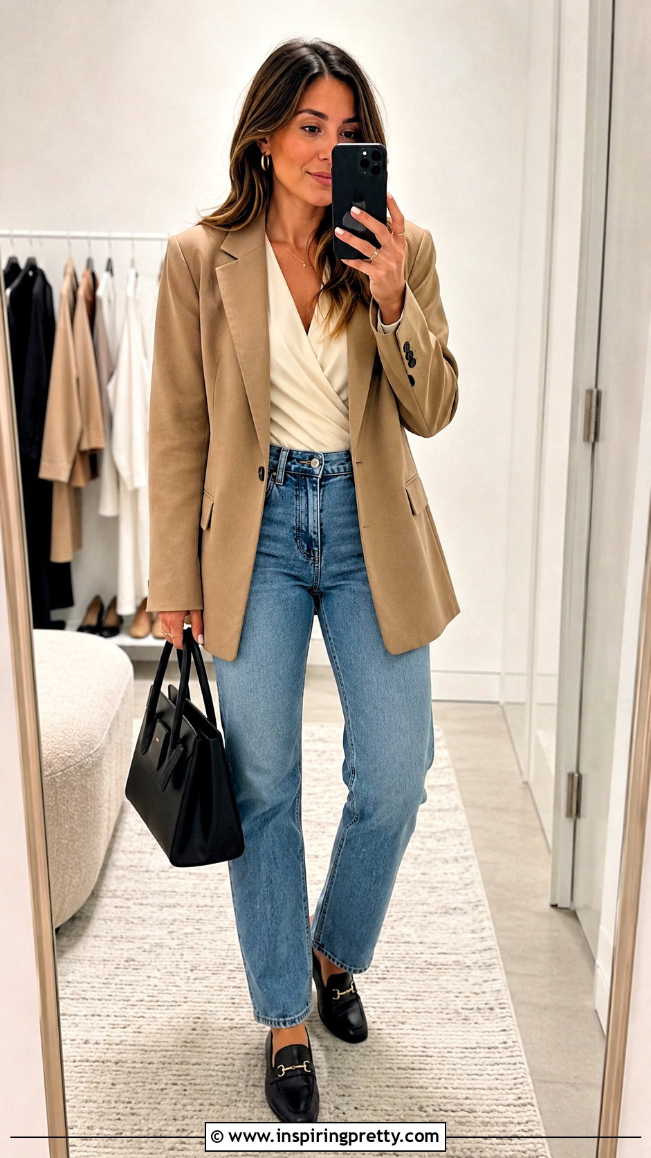Wrap Top Bodysuit With a Blazer and Jeans - 20 wrap top bodysuit outfit ideas