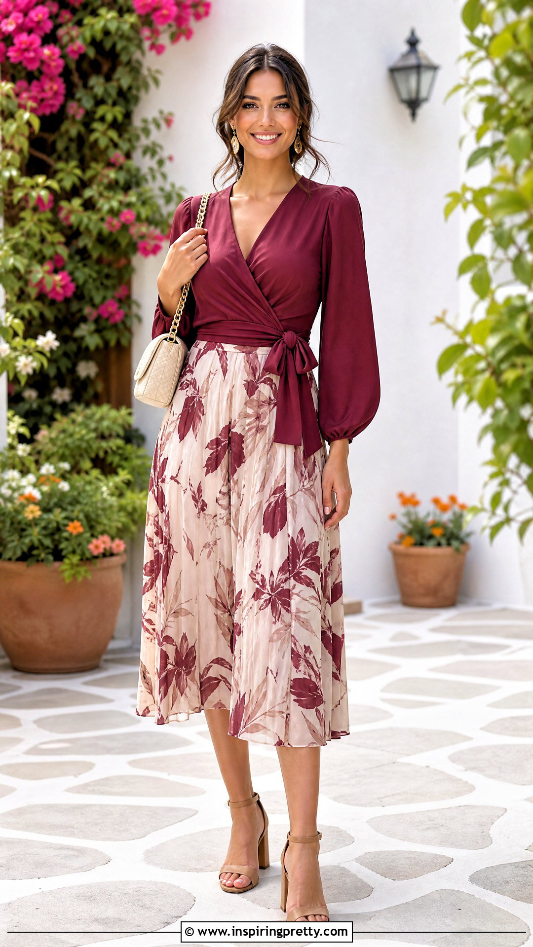 Wrap Top With A Line Skirt For Wide Shoulders - 25 Flattering Tops For Wide Shoulders