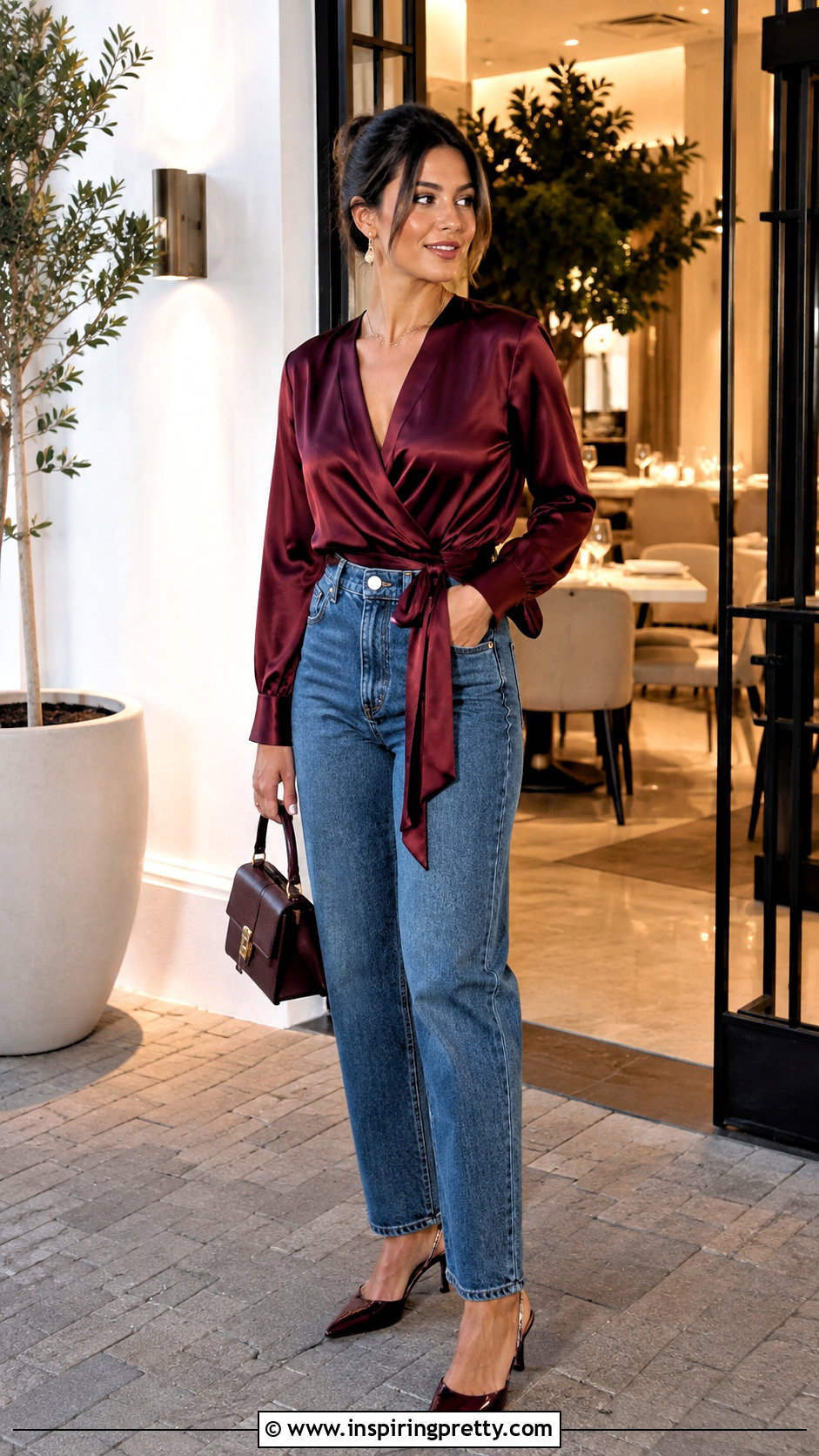 Wrap Top With High Waisted Jeans - 50 fancy tops designs for jeans