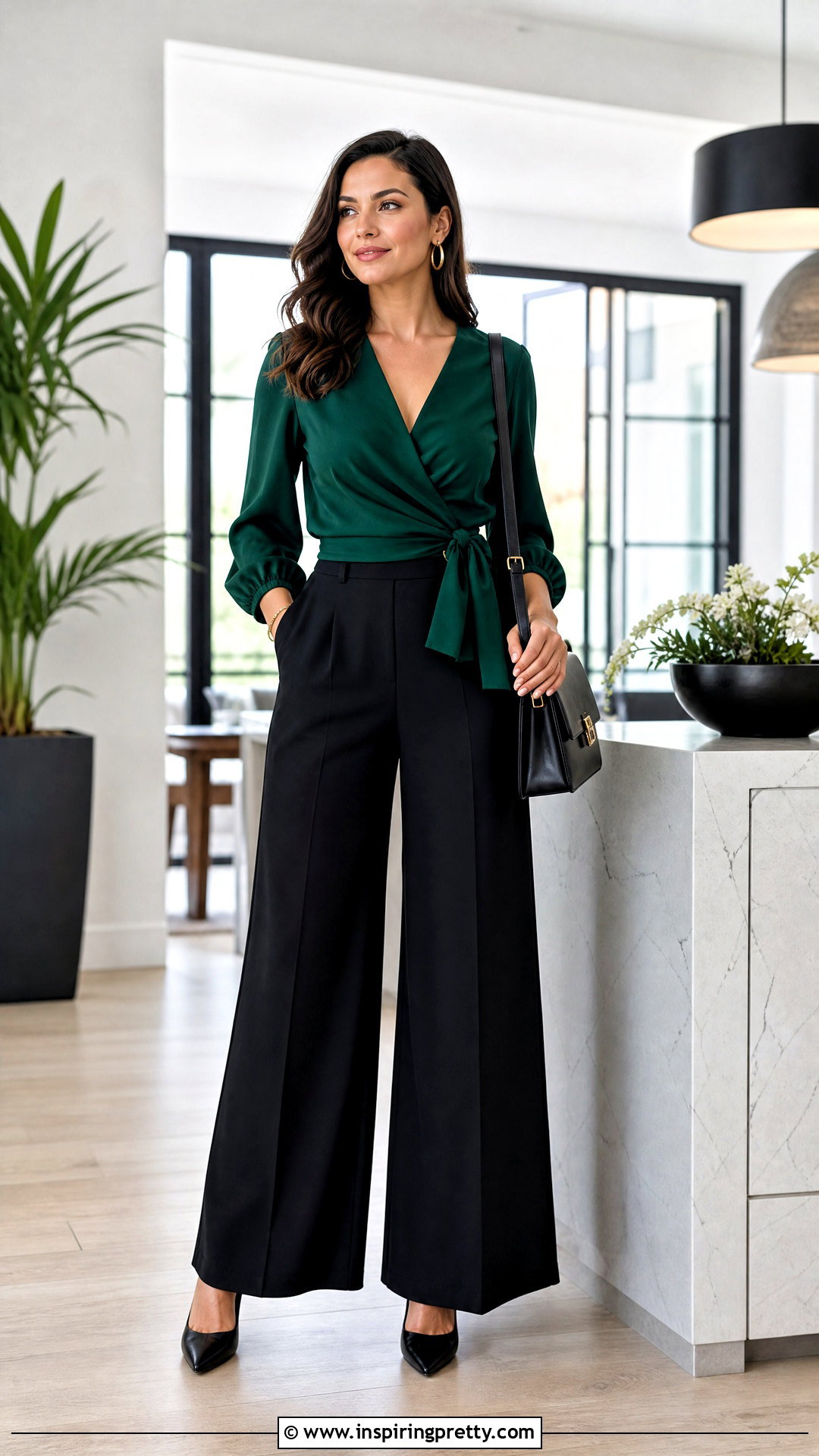 Wrap Top With High Waisted Palazzo Pants - 50 tops for palazzo pants classy outfits