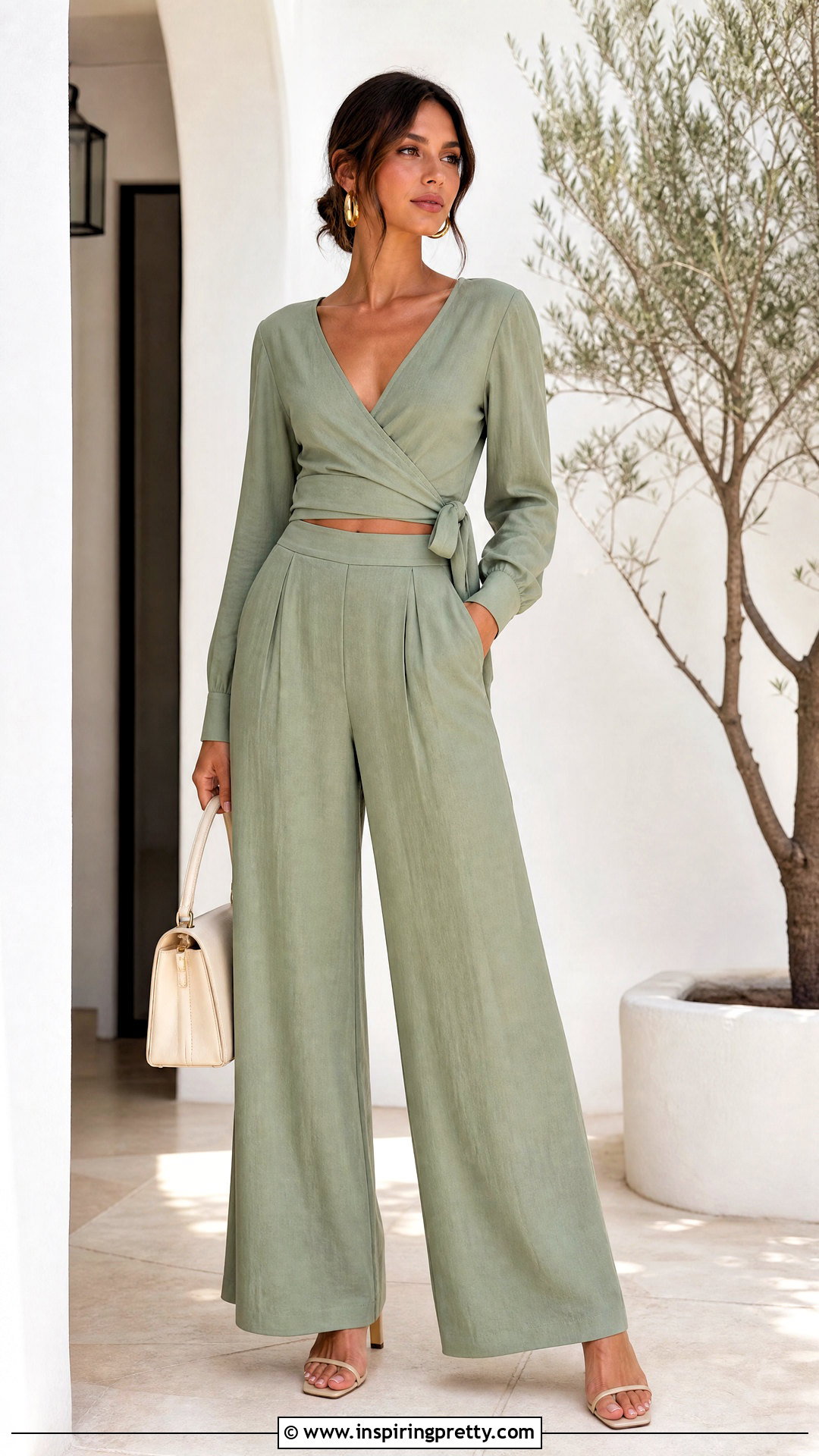 Wrap Top With Matching Pants - 50 wrap top outfit ideas