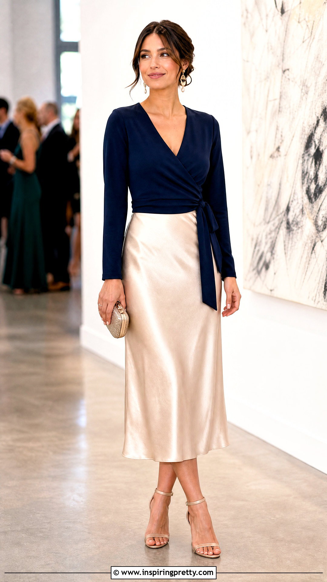 Wrap Top With Satin Midi Skirt - 50 wrap top outfit ideas