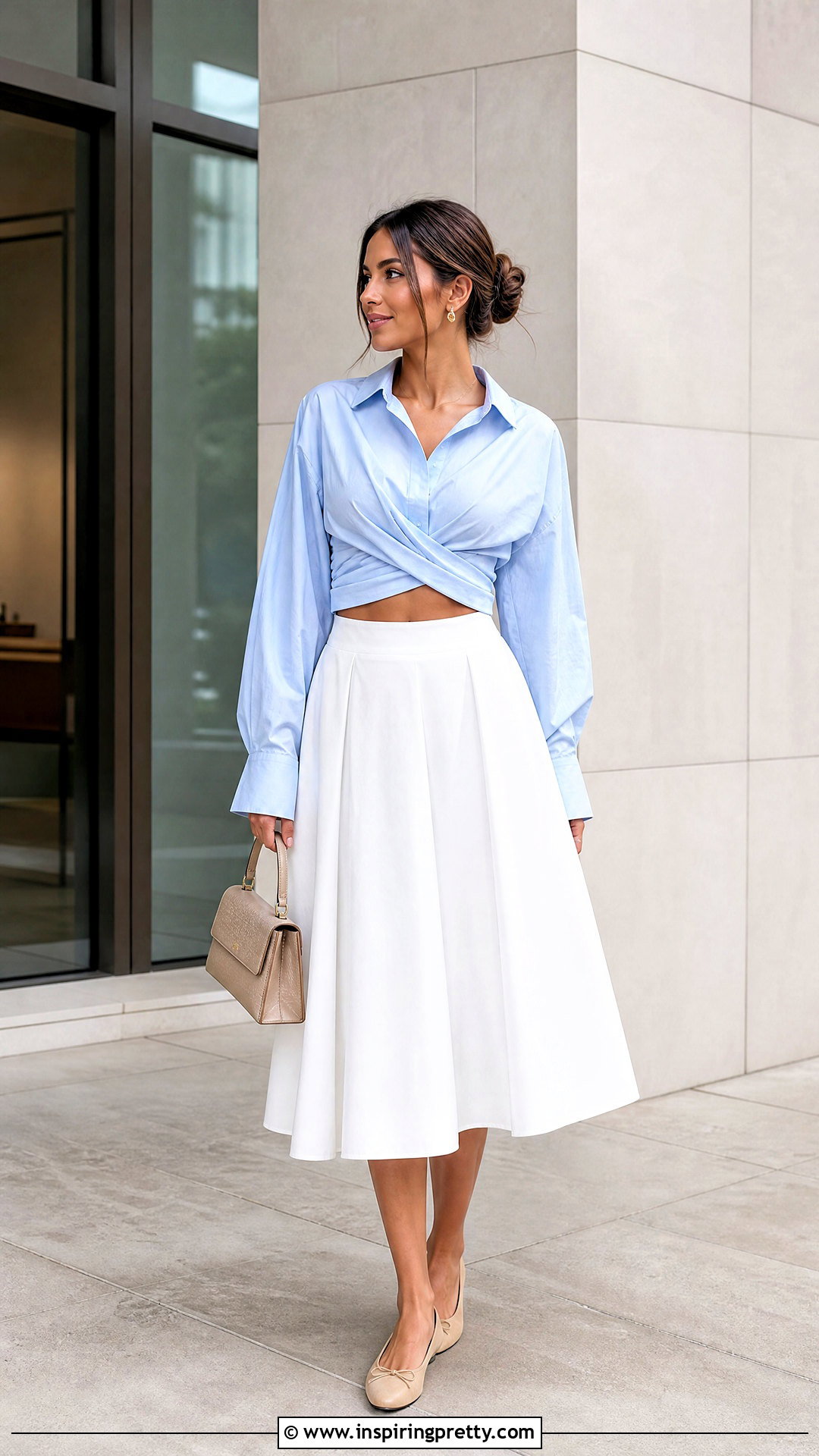 Wrapped Button Down Crop Top With A Midi Skirt - How To Make A Shirt Look Like A Crop Top (25 Ways)