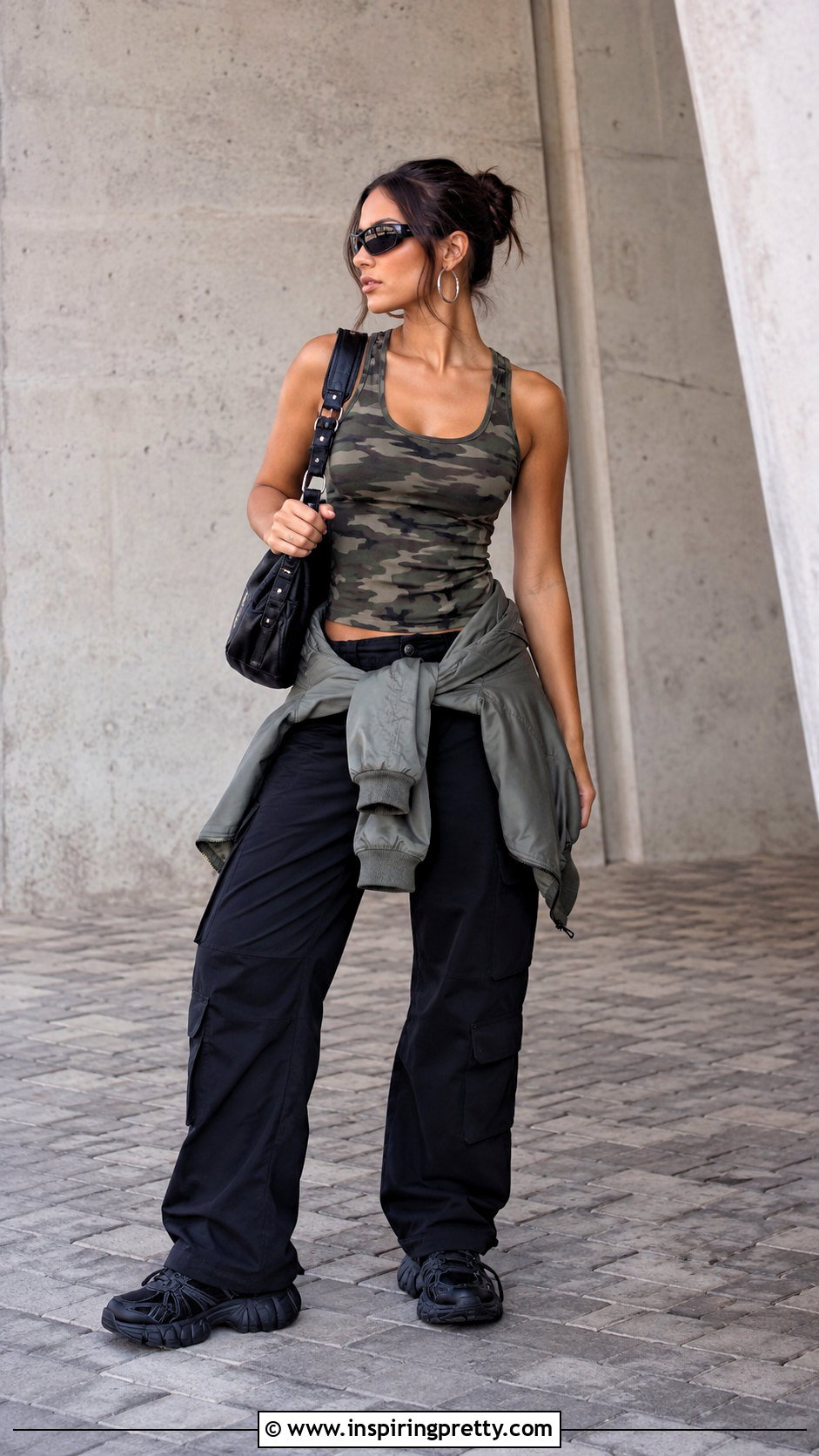 Y K Camo Tank Top With Black Cargo Pants - 50 y2k tops 2000s