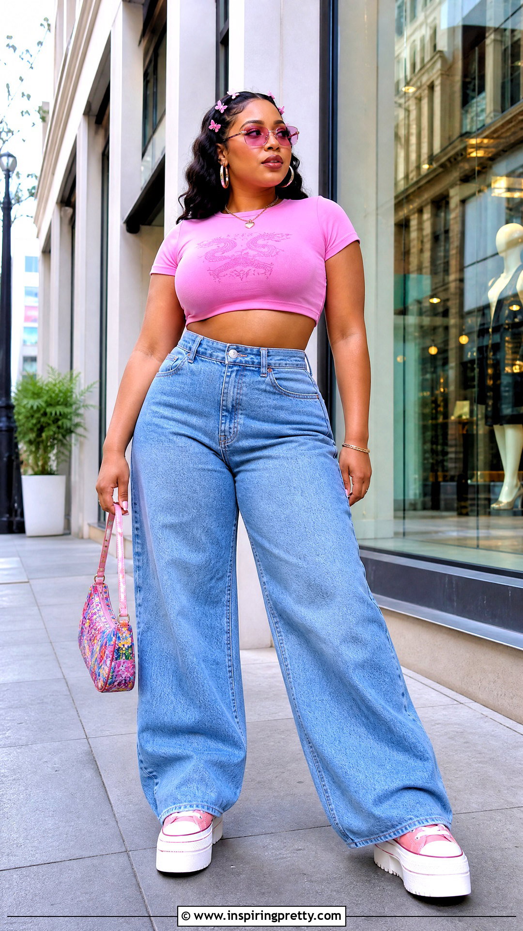 Y K Crop Top With High Rise Baggy Jeans - 50 y2k crop top outfit ideas