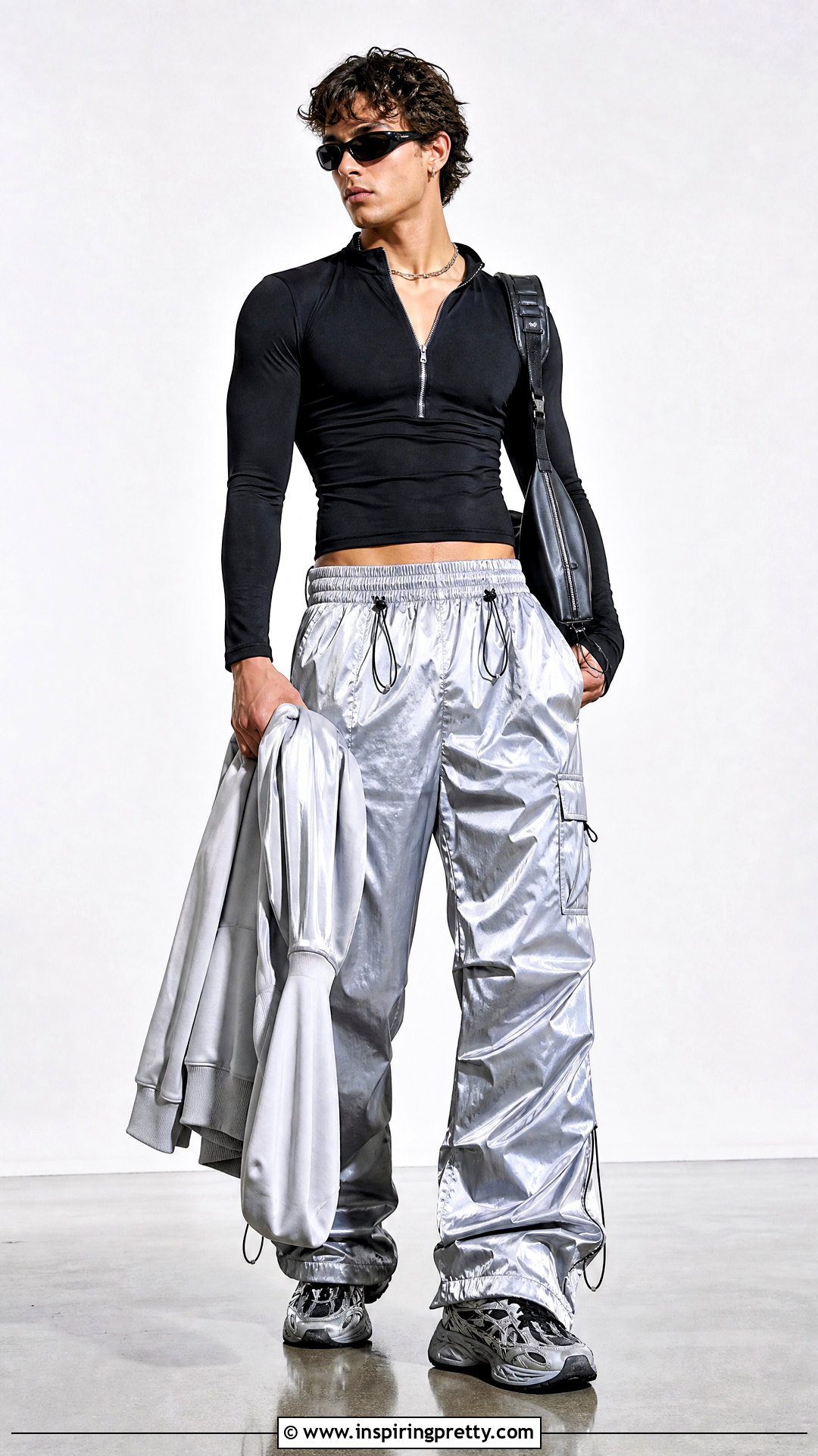 Y K Crop Top With Parachute Pants - 50 male crop top outfit ideas