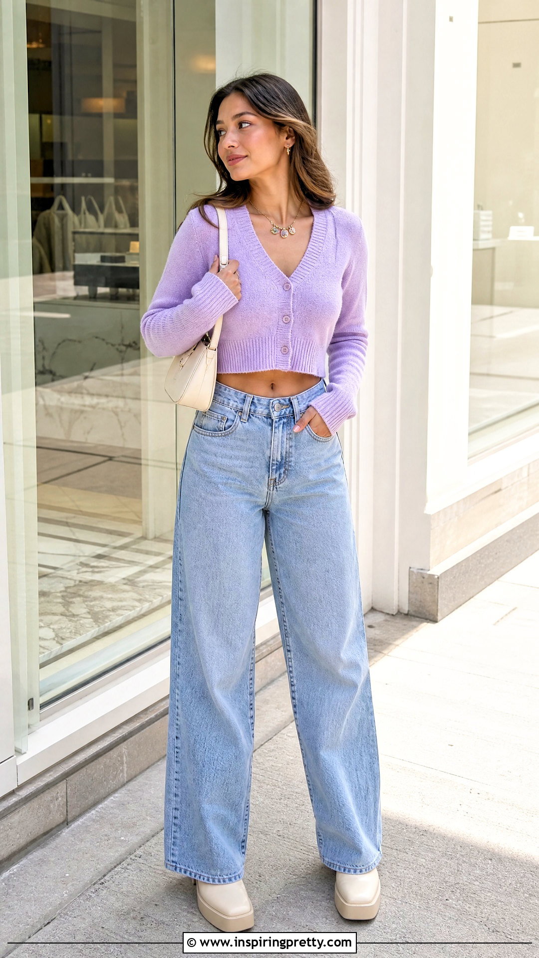Y K Cropped Cardigan With Wide Leg Jeans - 50 y2k crop top outfit ideas