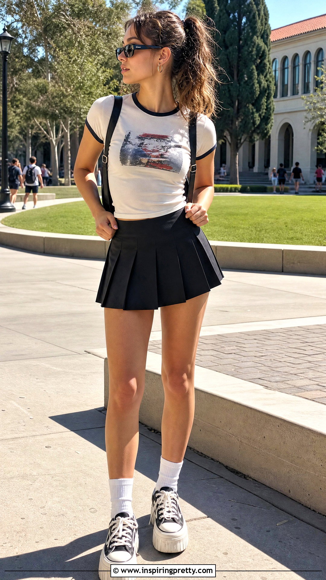 Y K Graphic Tee And Pleated Mini Skirt Outfit - 50 y2k tops outfit ideas