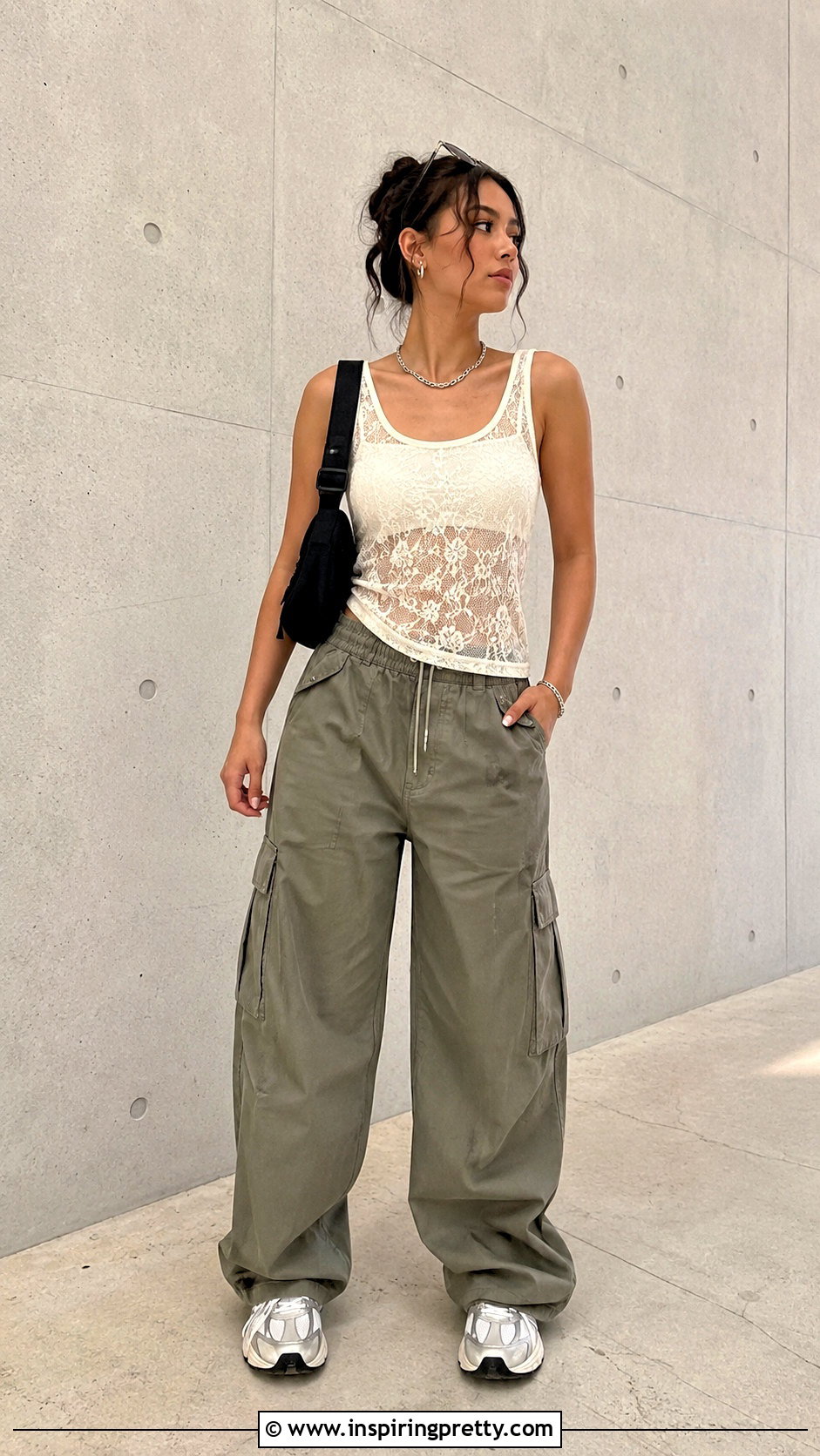 Y K Mesh Lace Tank Top With Cargo Pants - 20 y2k mesh lace tank top outfit ideas
