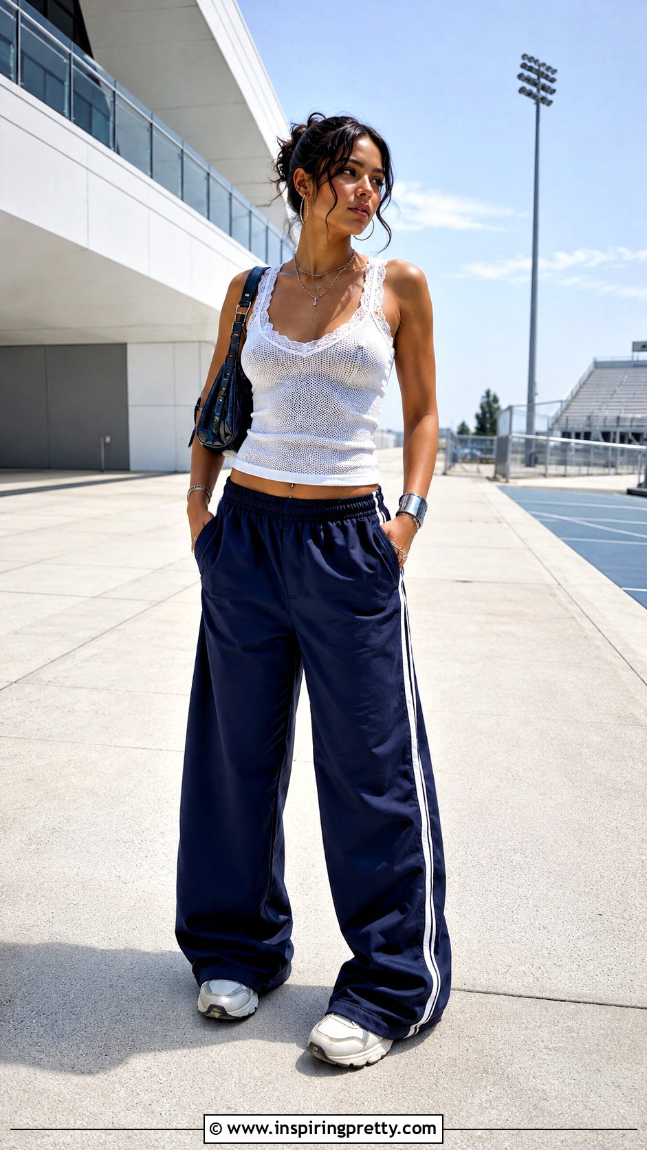 Y K Mesh Lace Tank Top With Track Pants - 20 y2k mesh lace tank top outfit ideas