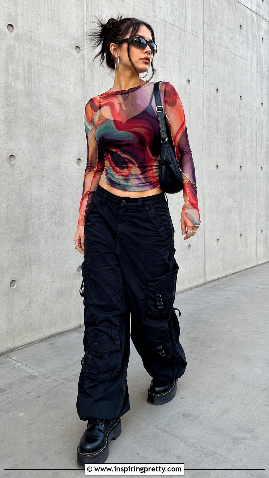 Y K Mesh Top With Black Cargo Pants - 50 y2k tops 2000s