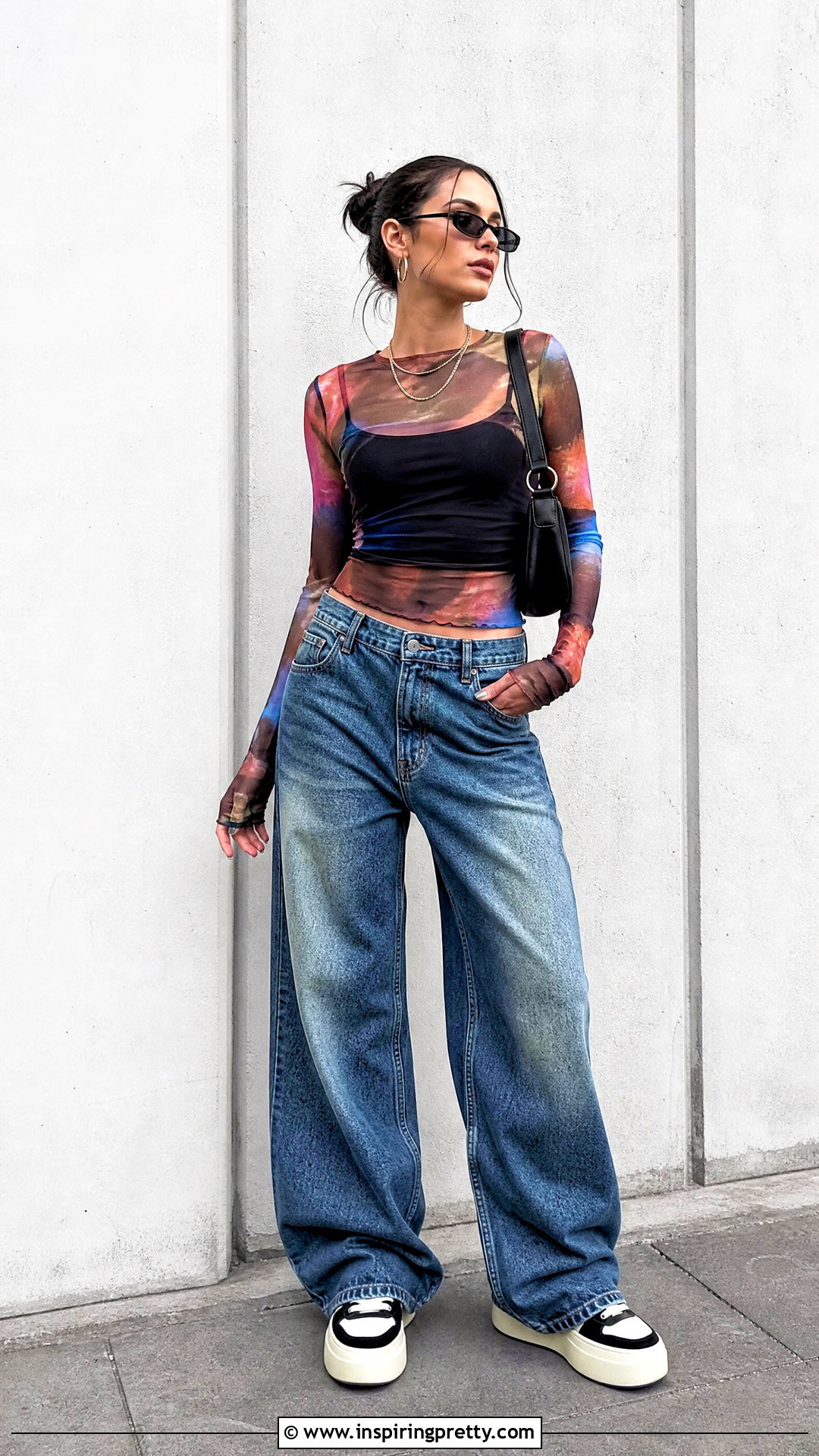Y K Mesh Top With Wide Leg Jeans Outfit - 20 Cute Y2K Outfits Shirts & Tops
