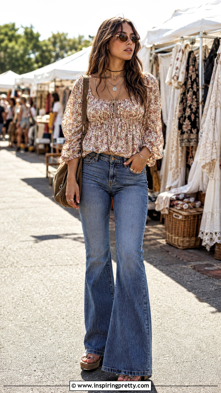 Y K Peasant Top With Flared Jeans - 50 y2k tops 2000s