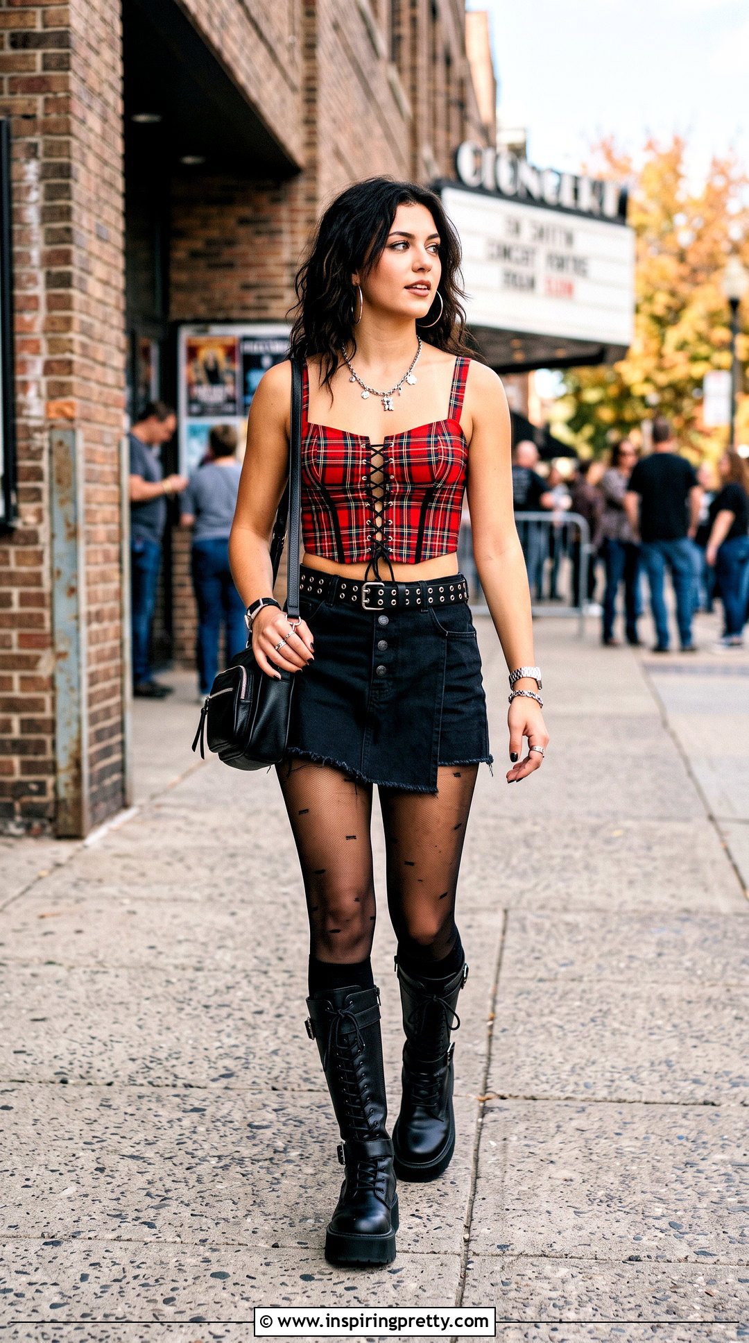 Y K Plaid Crop Top With Black Mini Skirt - 50 y2k crop top outfit ideas