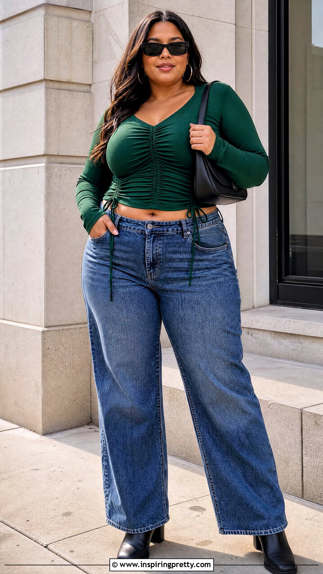 Y K Ruched Top And Wide Leg Jeans Outfit - 50 y2k tops outfit ideas