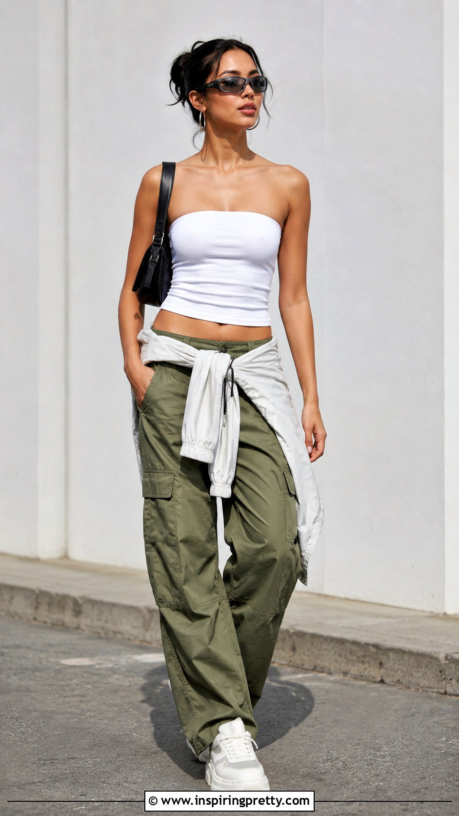 Y K White Tube Top With Cargo Pants - 50 y2k tops 2000s