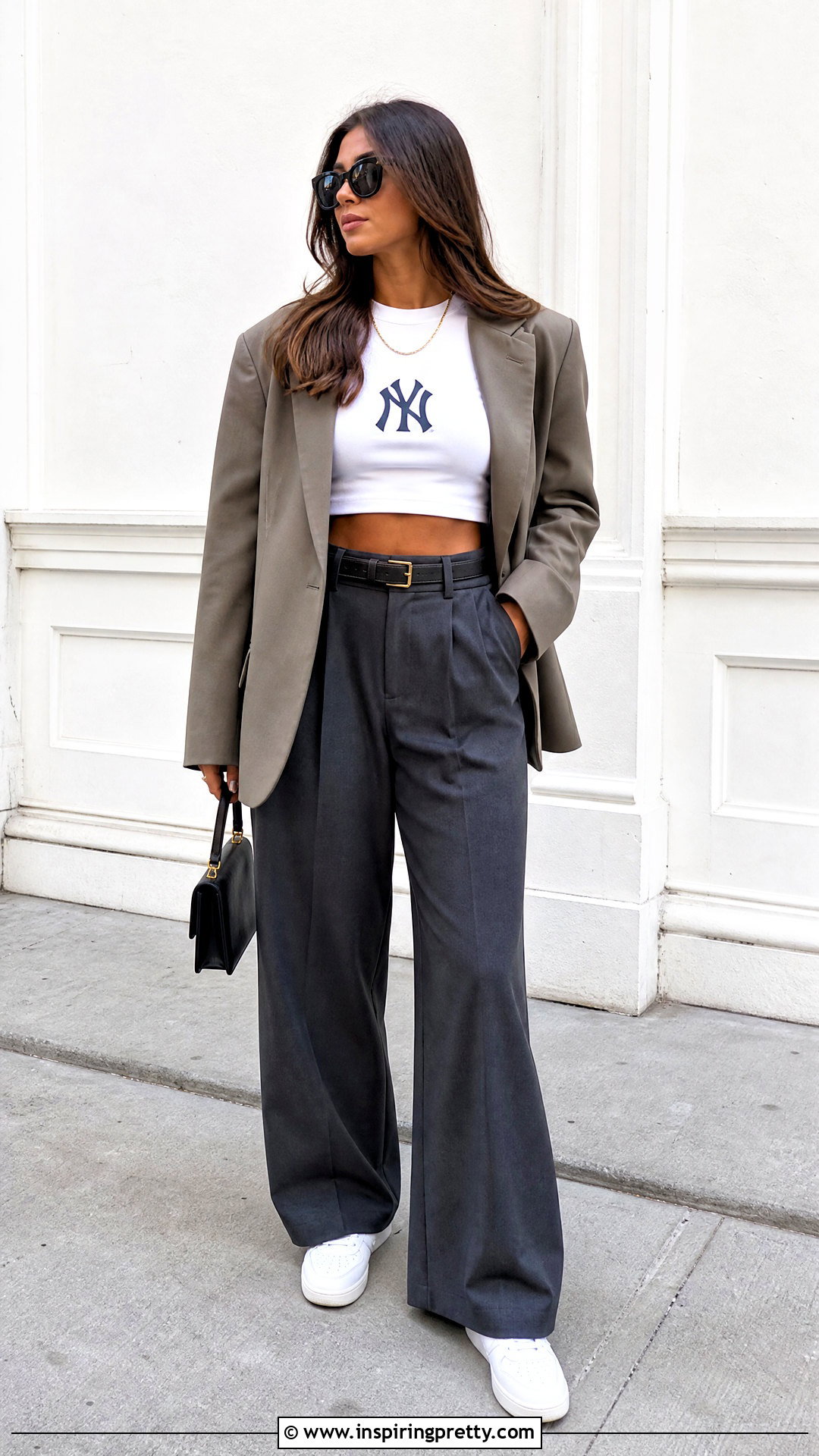 Yankees Baby Tee Crop Top With Wide Leg Trousers - 20 new york yankees crop tops