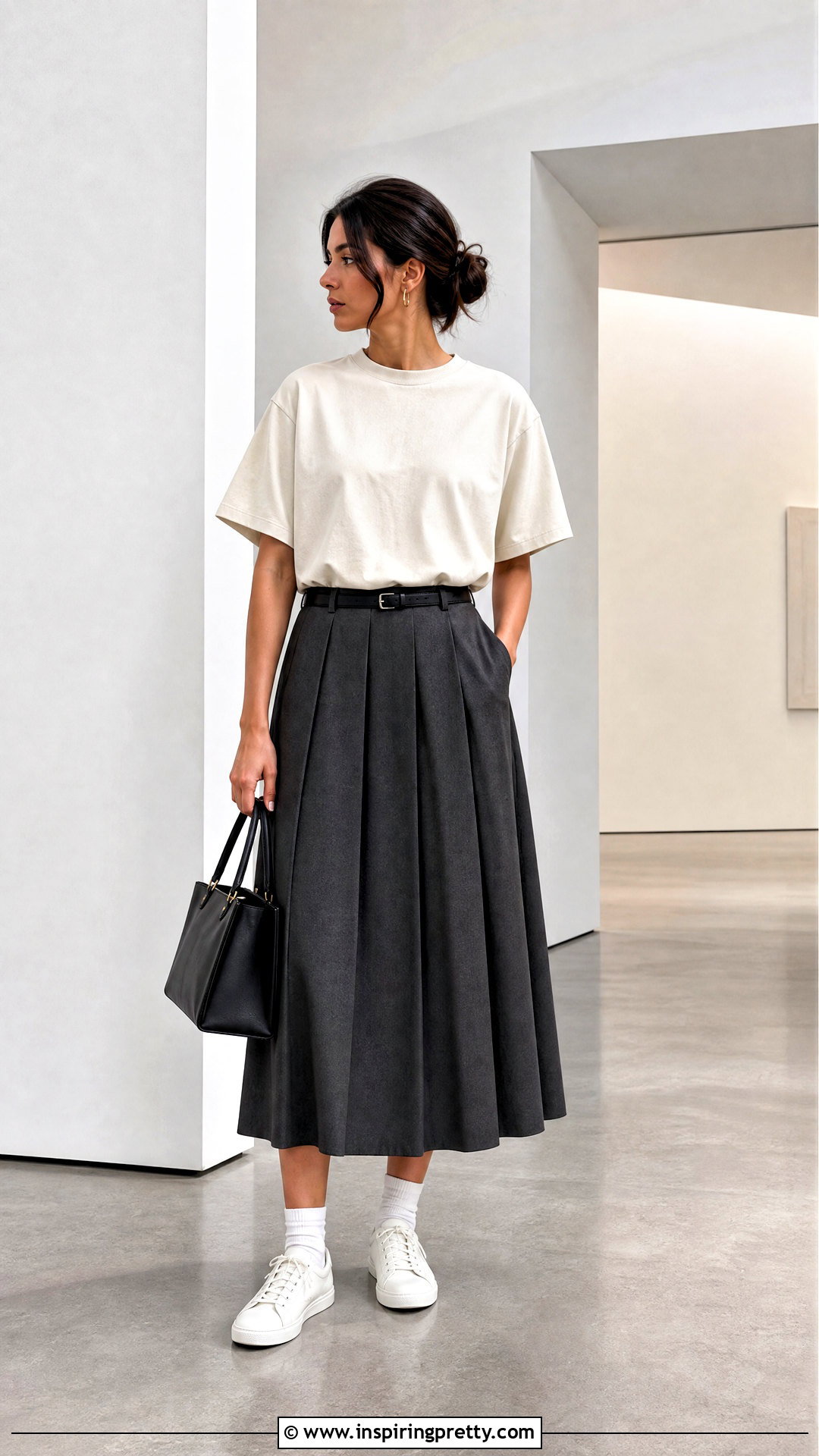 Yeezy Boxy T Shirt With Pleated Skirt - 20 Yeezy Tops outfit ideas