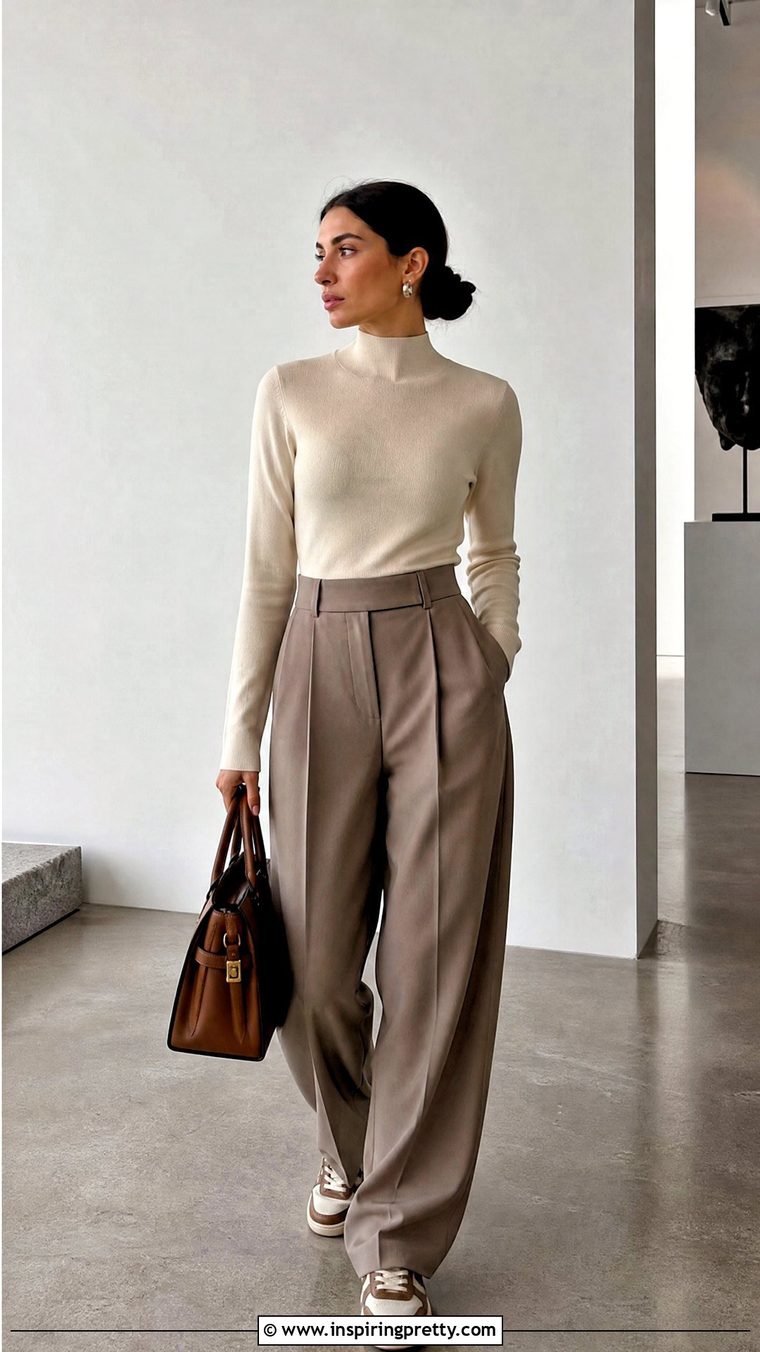 Yeezy Mock Neck Top With Wide Leg Trousers - 20 Yeezy Tops outfit ideas