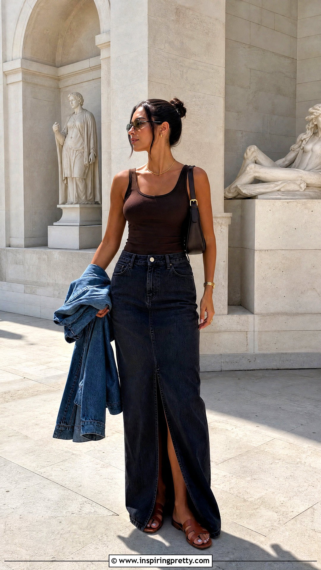 Yeezy Tank Top With Denim Maxi Skirt - 20 Yeezy Tops outfit ideas