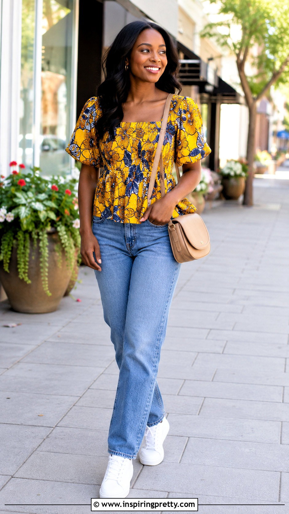 Yellow African Print Top With Blue Jeans - 50 african print tops outfit ideas