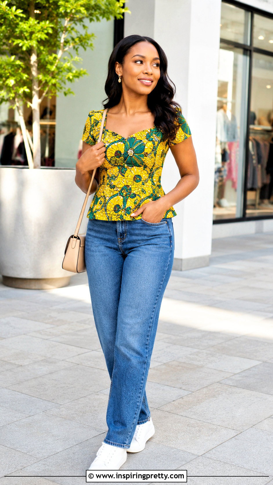 Yellow Ankara Top With Blue Jeans - 50 Simple Ankara Tops With Jeans