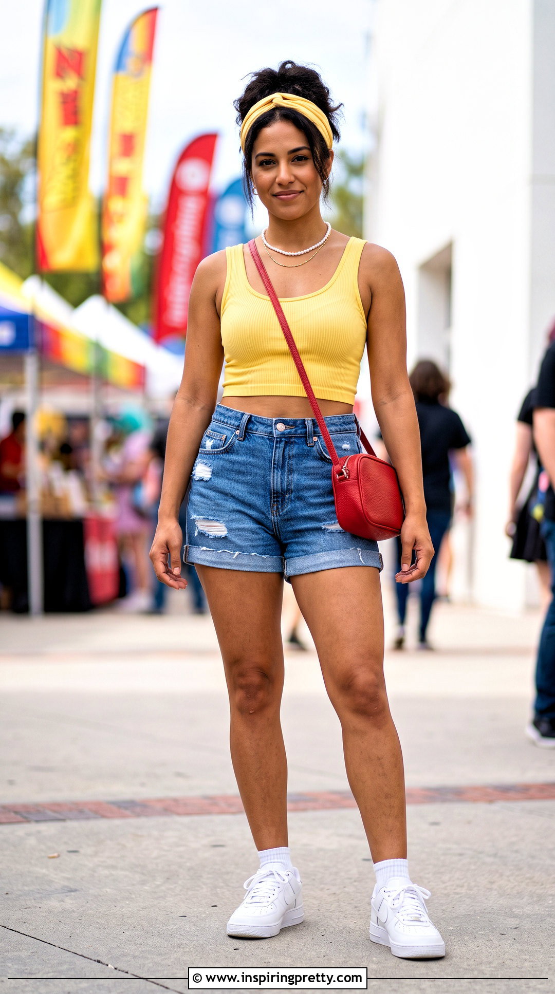 Yellow Bulma Crop Top With Denim Shorts - 20 bulma crop top outfit ideas