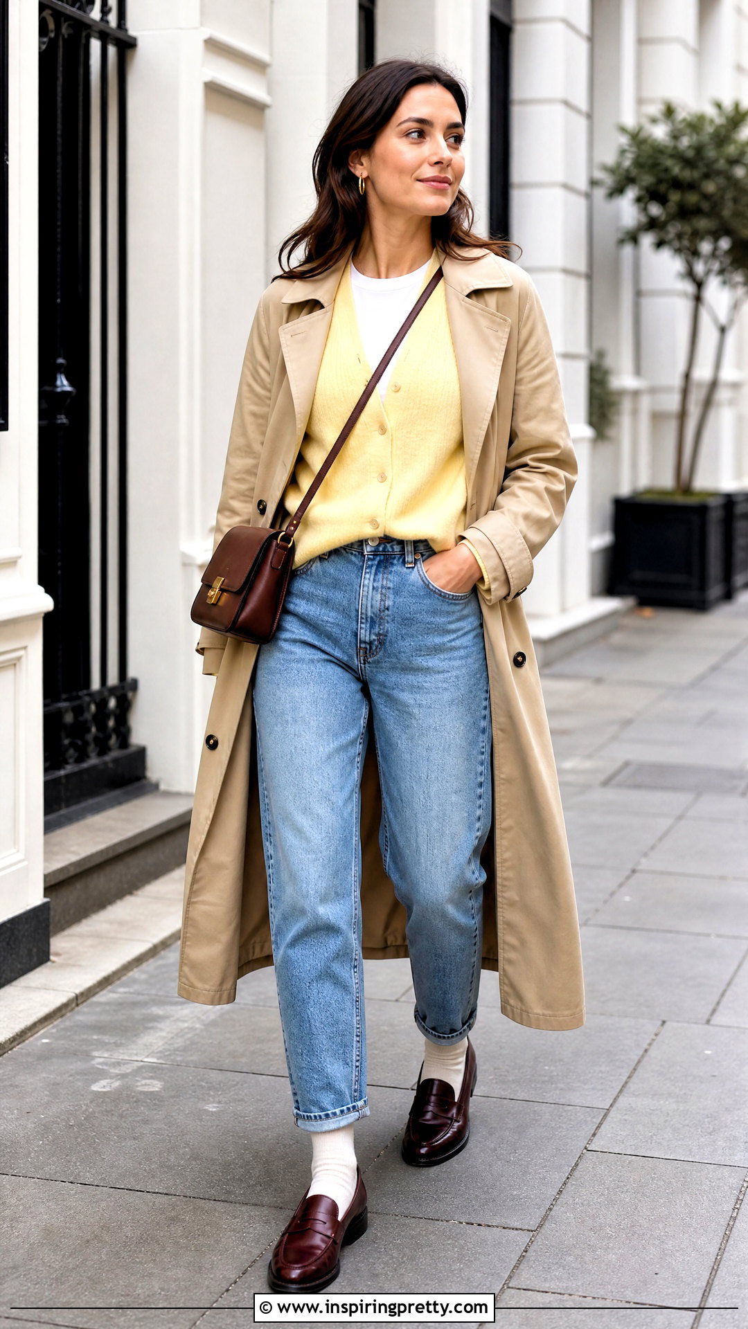 Yellow Cardigan With Mom Jeans And Loafers - 50 yellow top outfit aesthetic ideas
