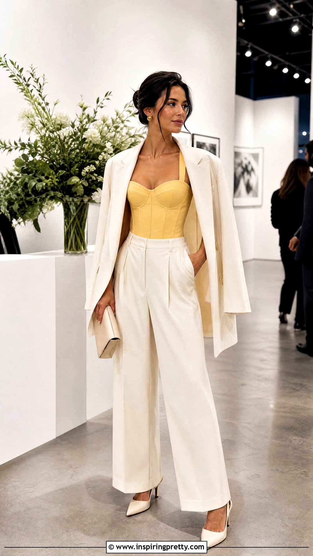 Yellow Corset Top With Tailored Trousers - 50 yellow top outfit aesthetic ideas