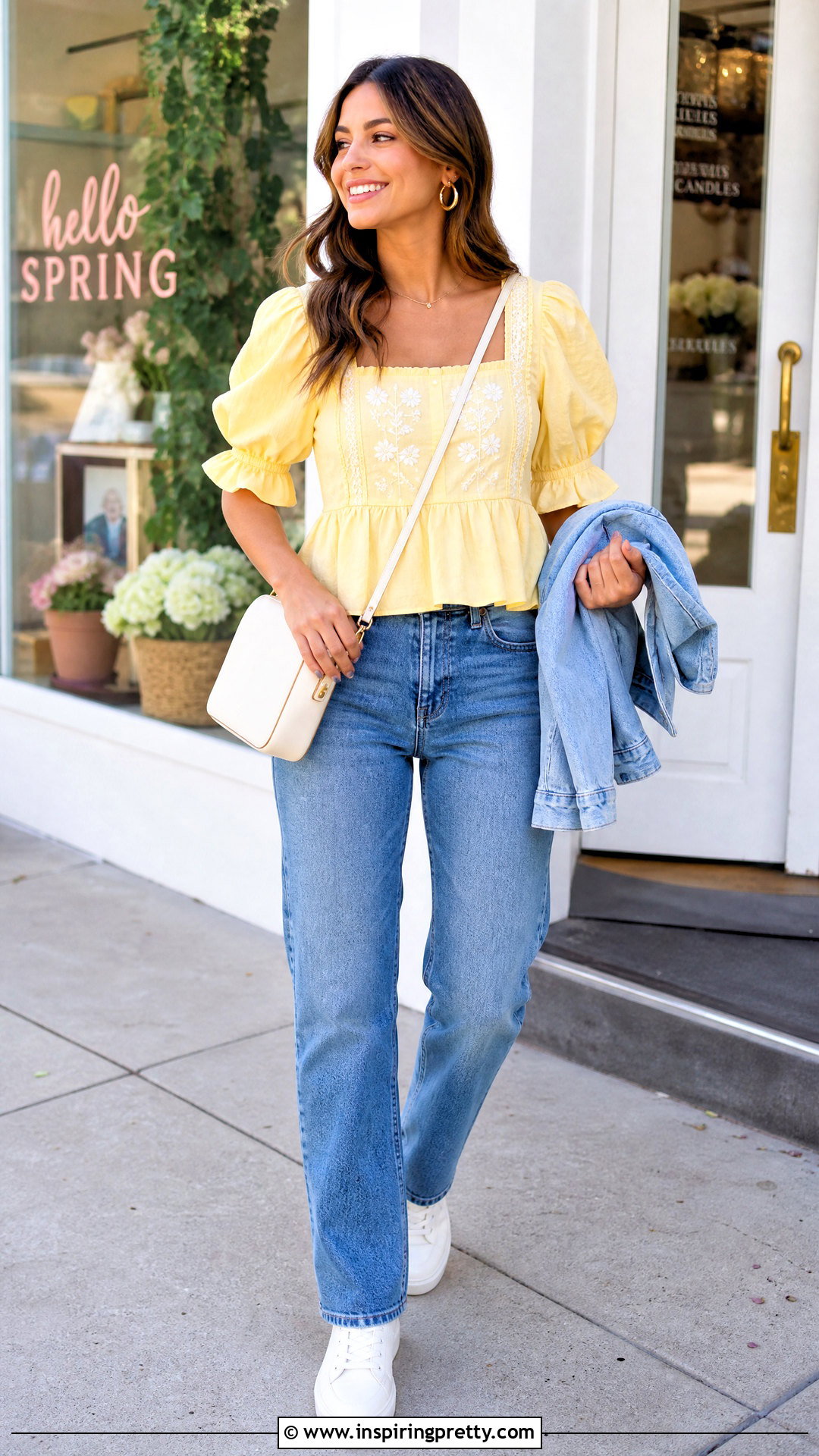 Yellow Cosette Top With Blue Jeans - 50 cosette tops outfit ideas