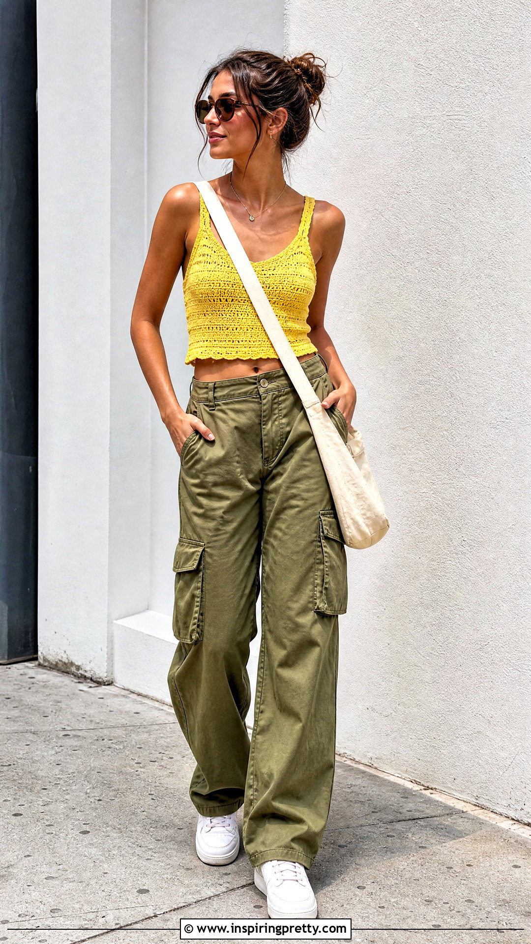 Yellow Crochet Tank Top With Cargo Pants - 50 top de croche passo a passo ideas