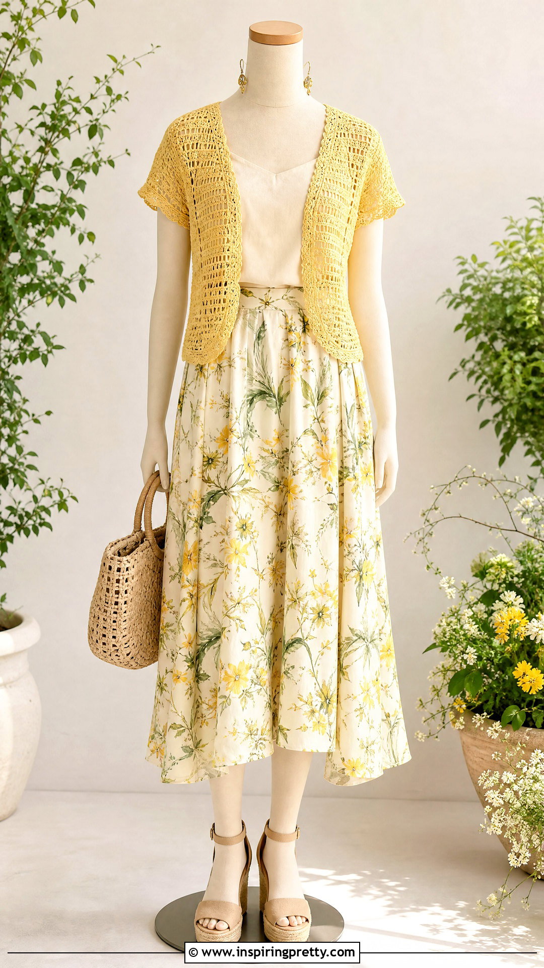 Yellow Crochet Top With Floral Midi Skirt - 20 yellow crochet top on mannequin outfit ideas