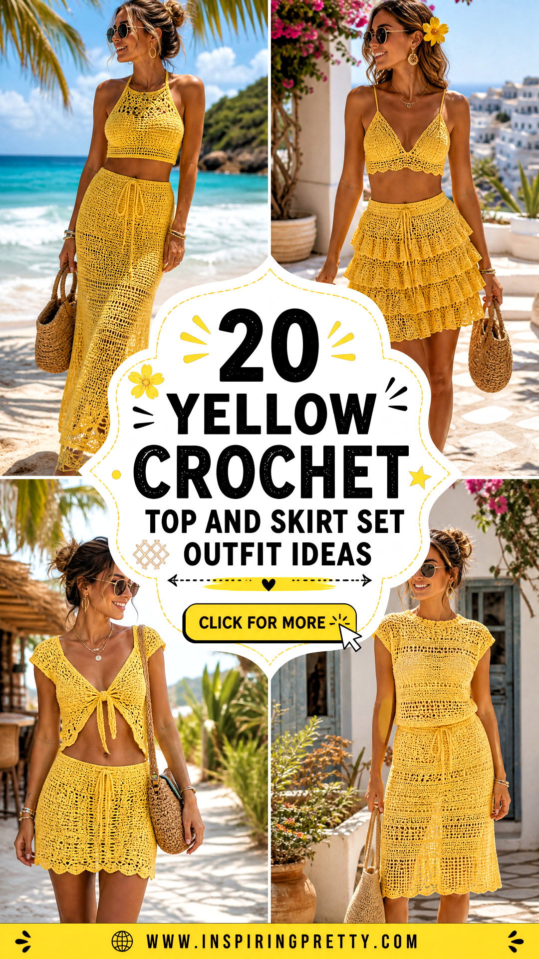 20 Yellow Crochet Top and Skirt Set Outfit Ideas for Summer - 20 Yellow Crochet Top and Skirt Set Outfit Ideas for Summer