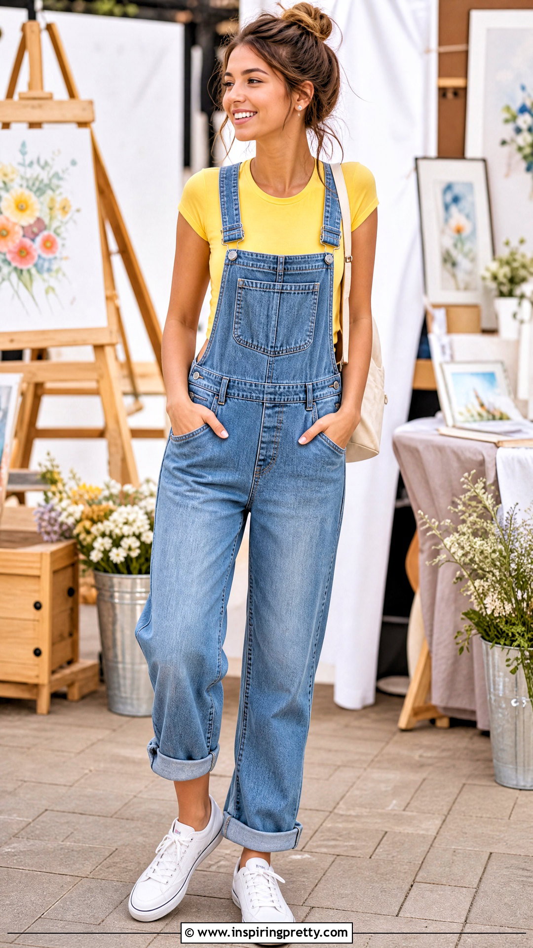 Yellow Crop Top Under Denim Overalls - 25 Yellow Crop Top Shirt outfit ideas