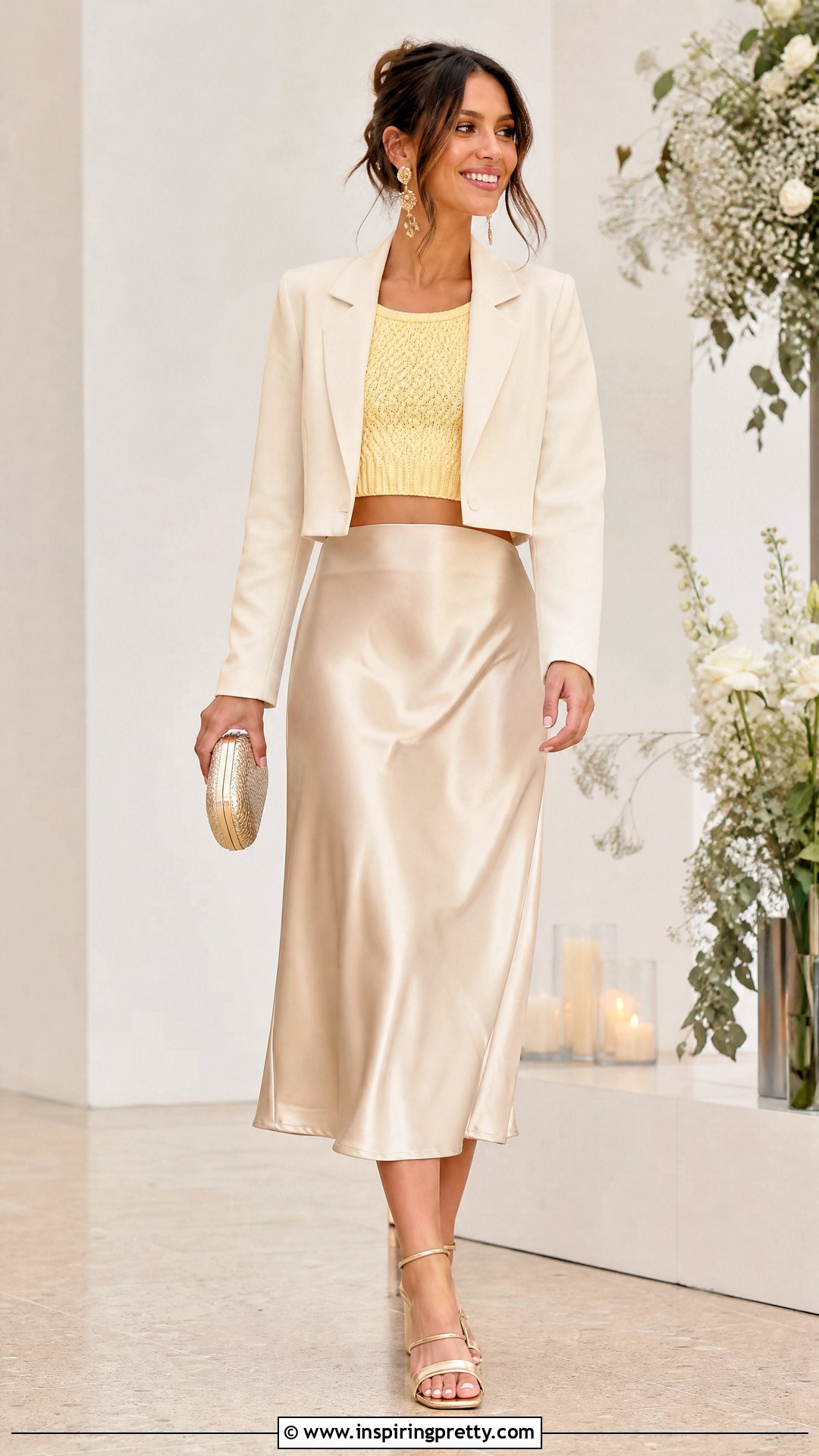 Yellow Crop Top With A Satin Midi Skirt - 50 yellow crop top outfit ideas
